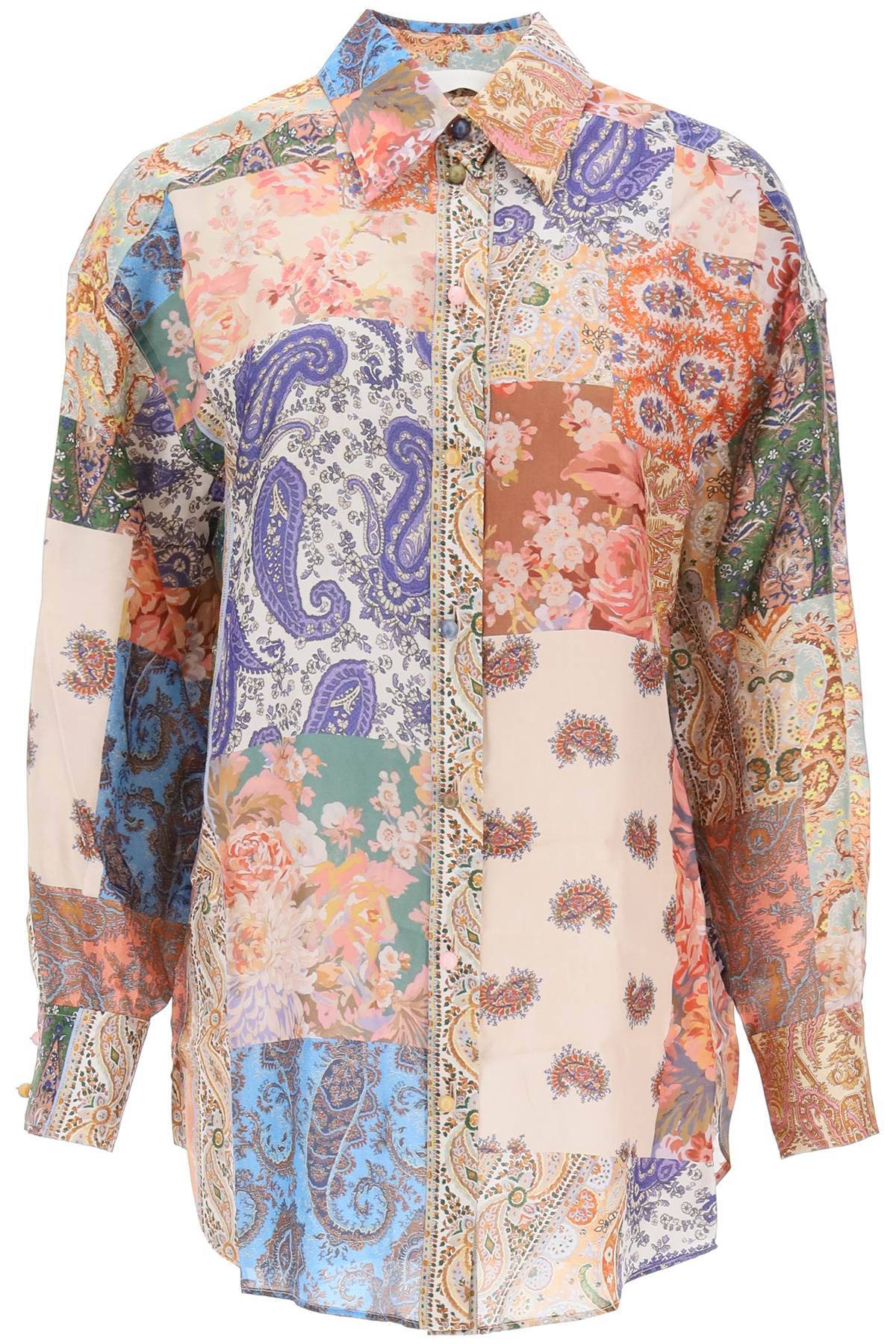 Shop Zimmermann Devi Manstyle Silk Shirt In Multicolor