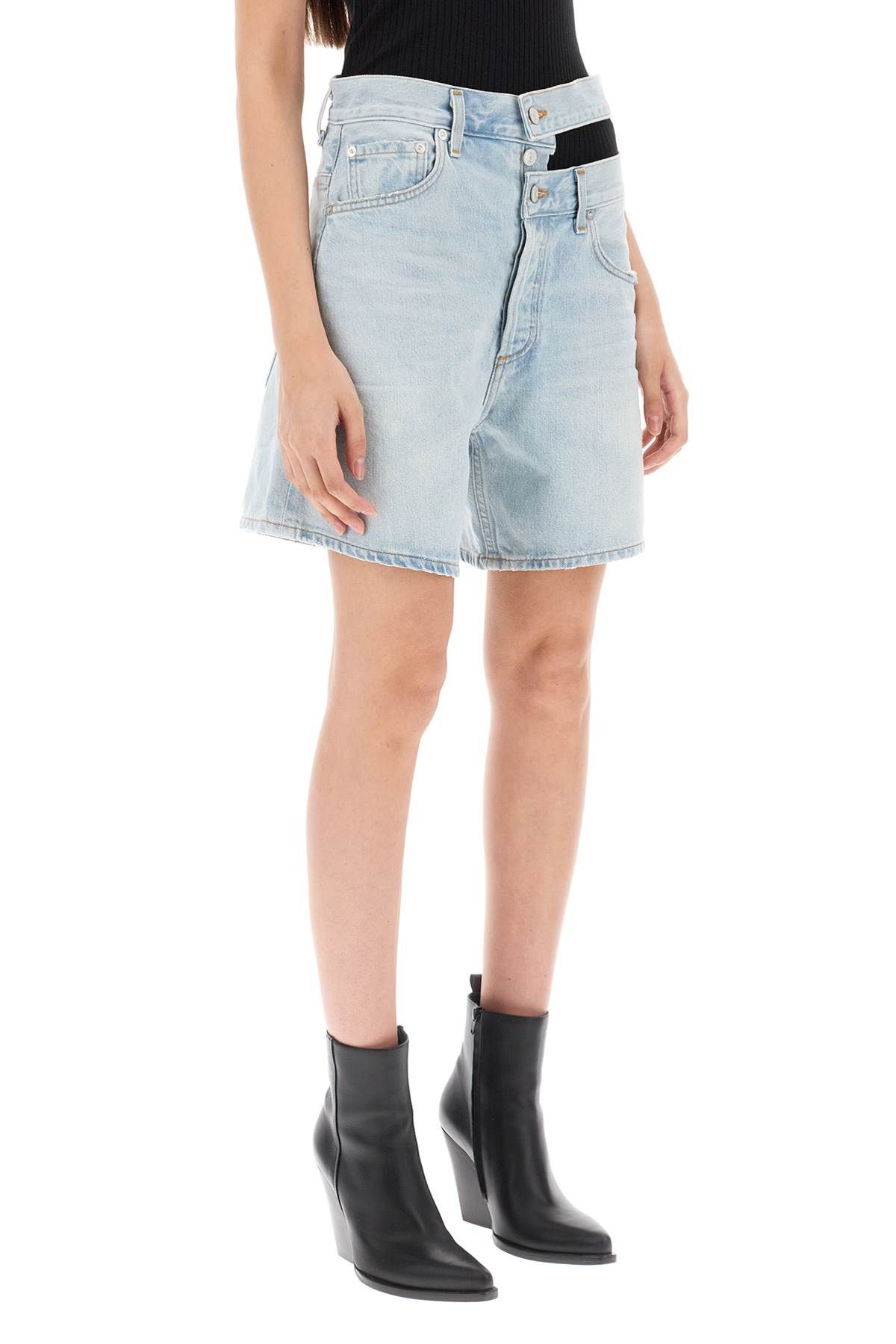 Shop Agolde Cut-out Waistband Denim Shorts In Blue