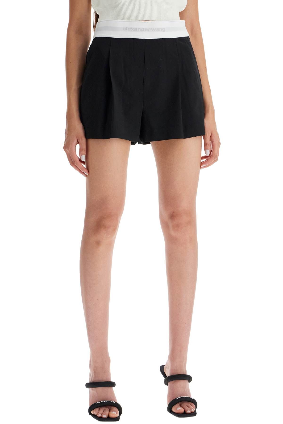 Shop Alexander Wang Pleated Shorts With Branded Band In Black