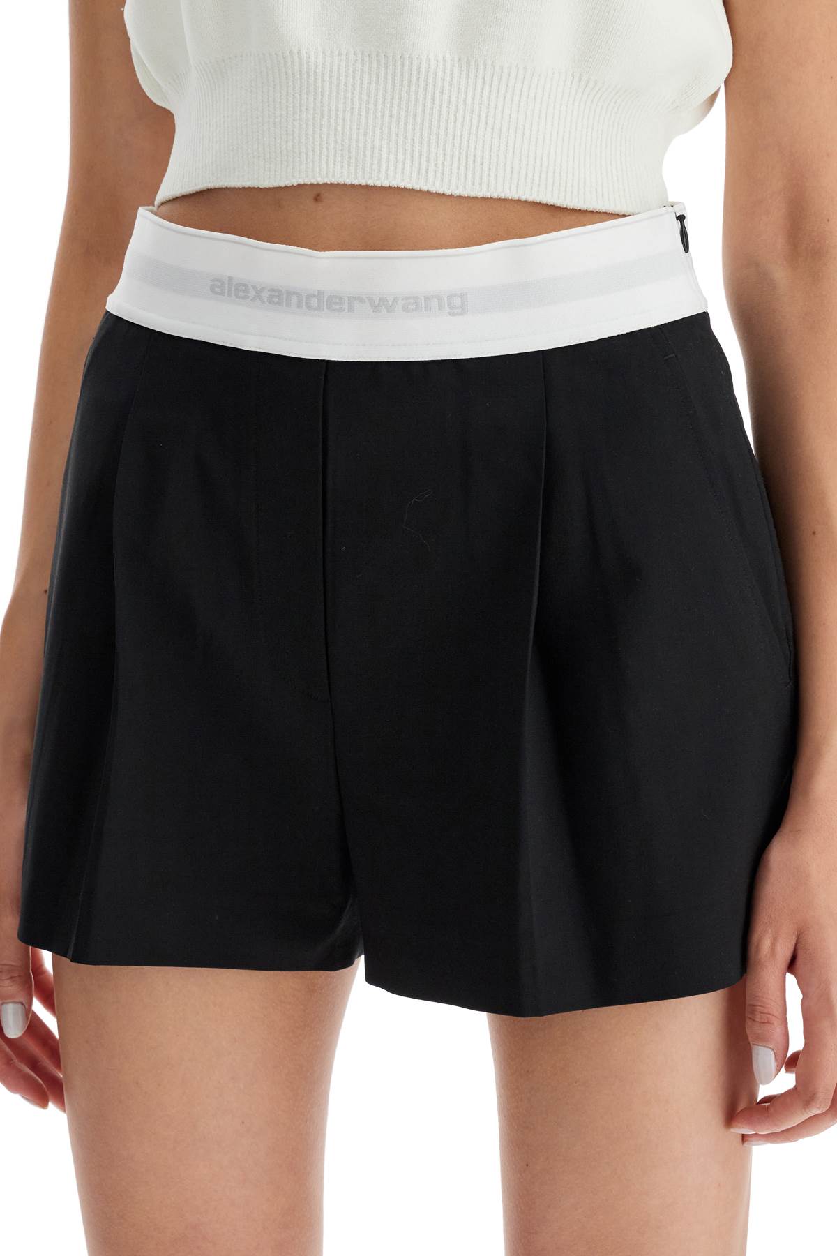 Shop Alexander Wang Pleated Shorts With Branded Band In Black