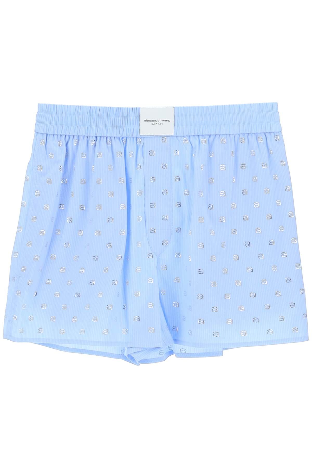 Shop Alexander Wang Boxer Shorts With Rhineston Monogram In Light Blue