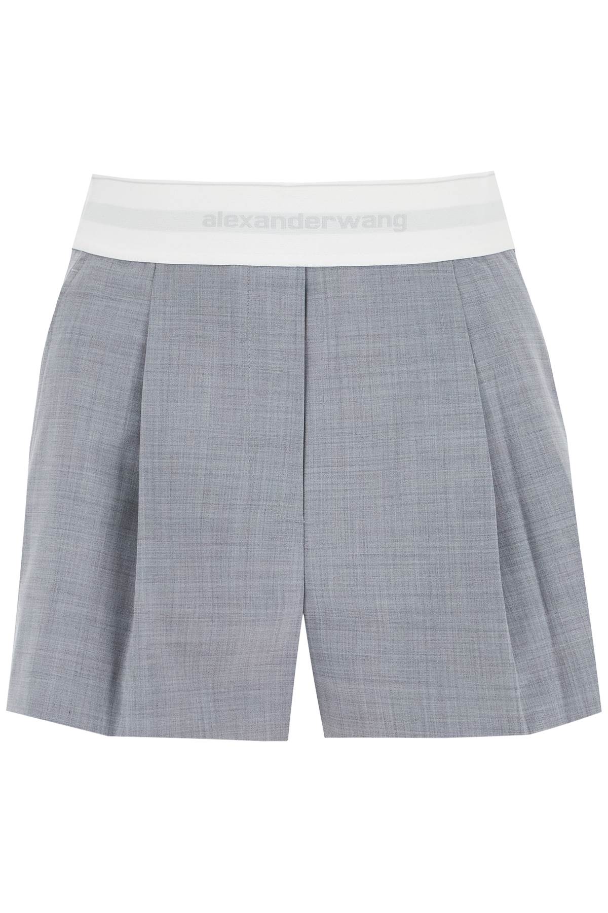 Shop Alexander Wang Pleated Shorts With Branded Band In Grey