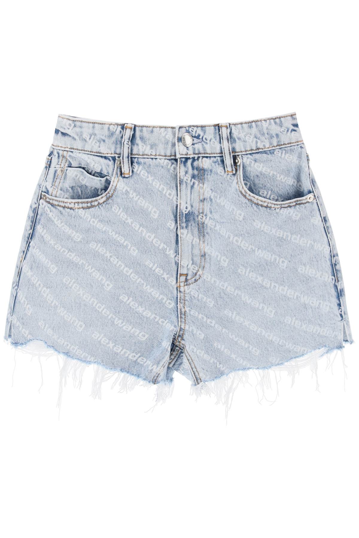 Shop Alexander Wang Logo Printed Denim Shorts In Blue