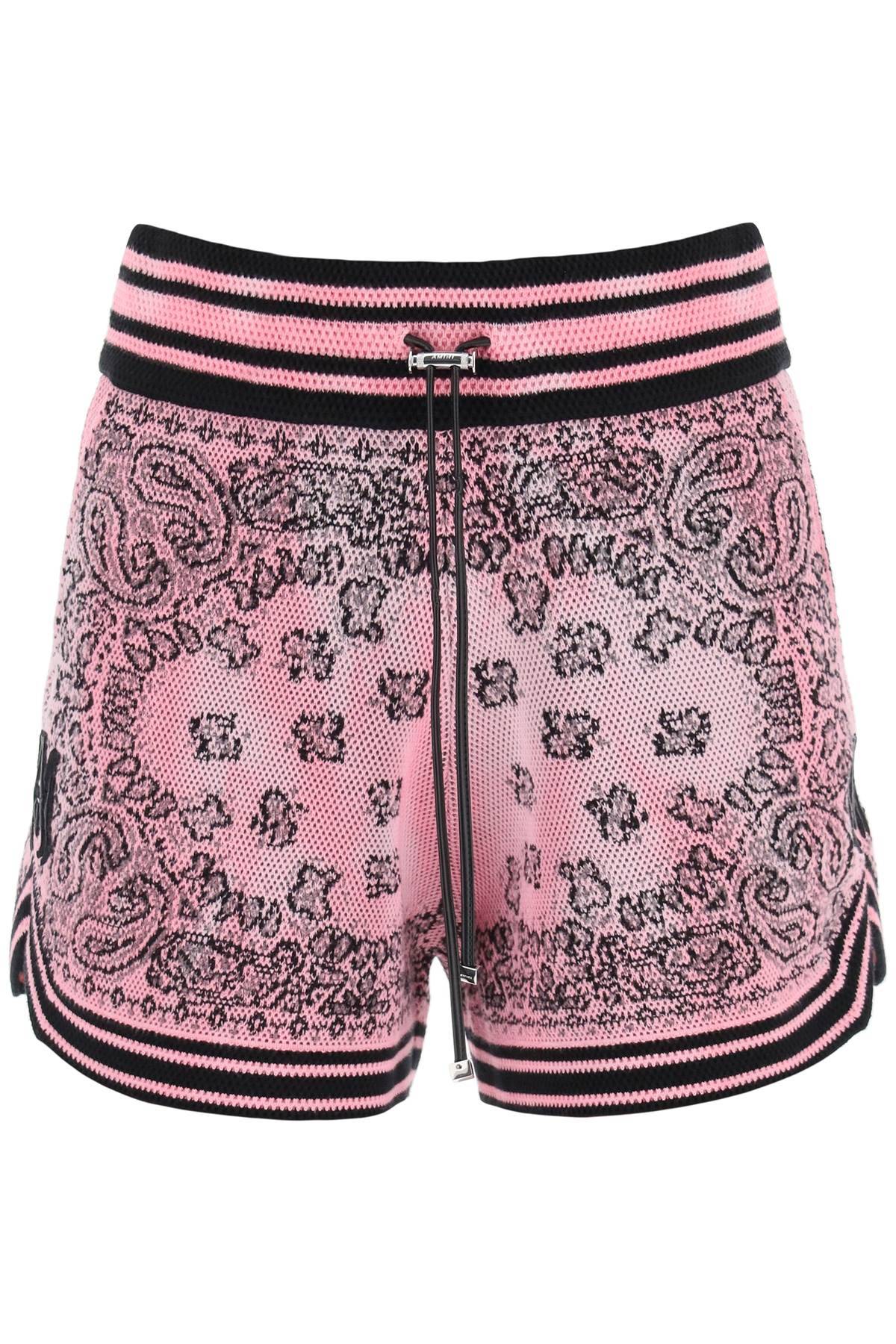 Shop Amiri Knitted Shorts With Bandana Motif In Black,pink