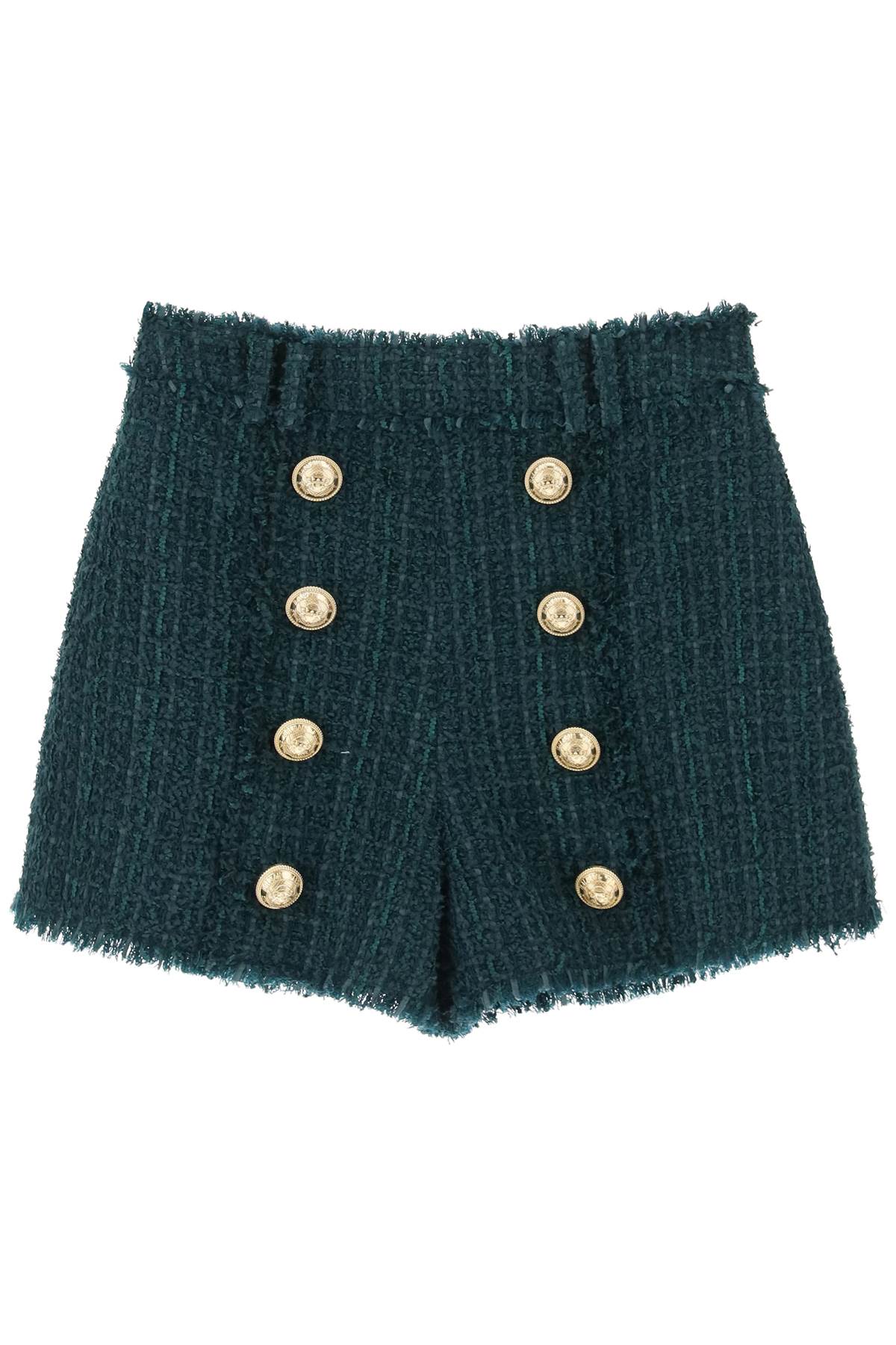 Shop Balmain Shorts In Tweed In Green