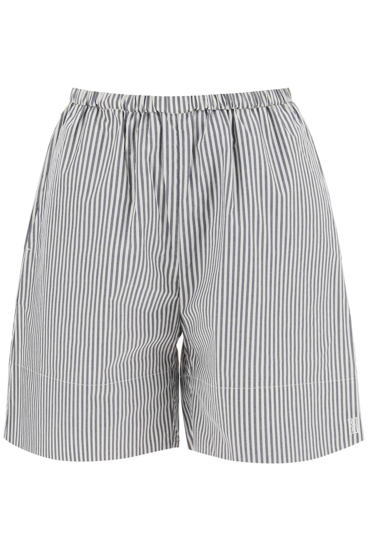 Shop By Malene Birger "striped Siona Organic Cotton Shorts" In Blue,white