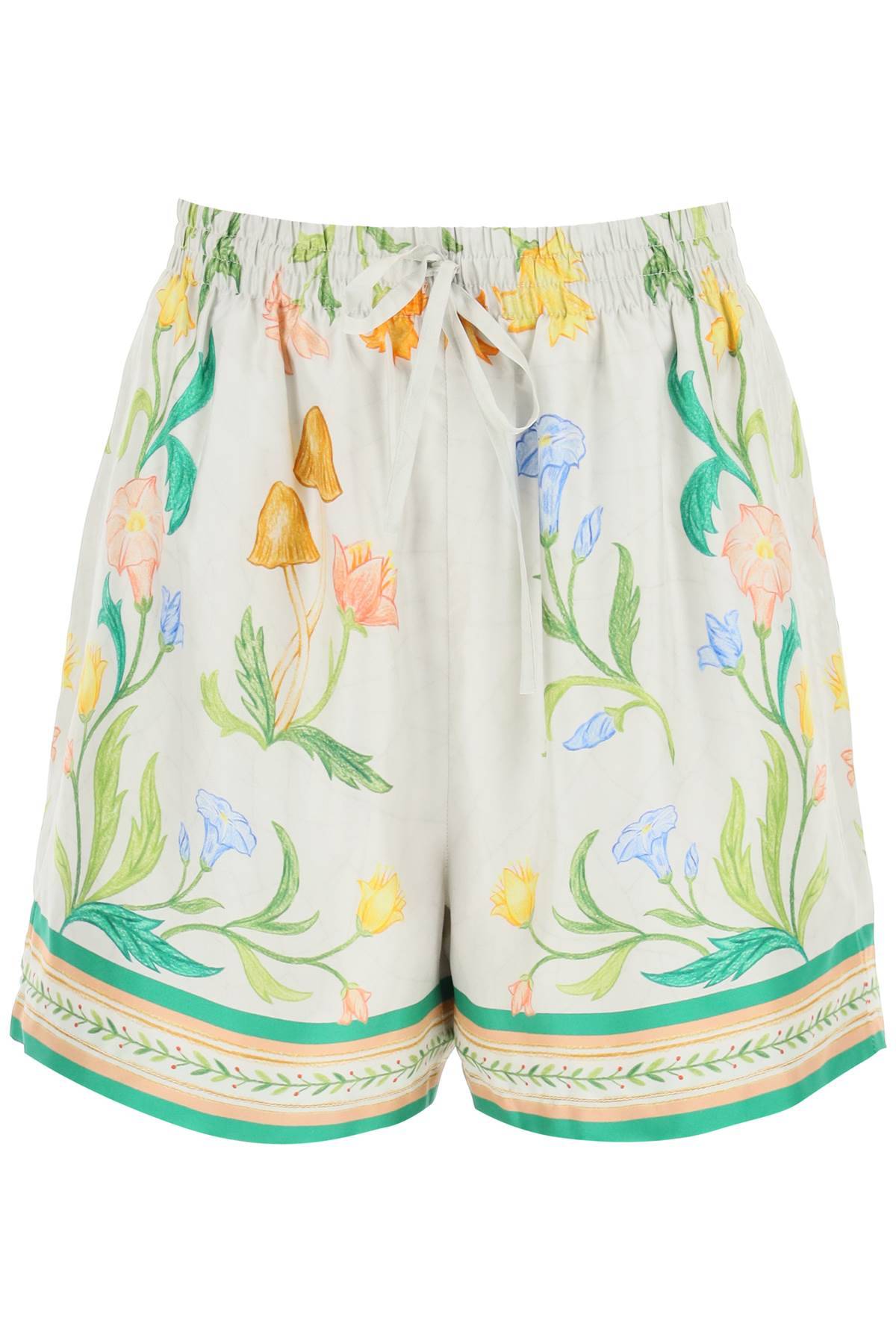 Shop Casablanca L'arche Fleurie Silk Shorts In White,multicolor