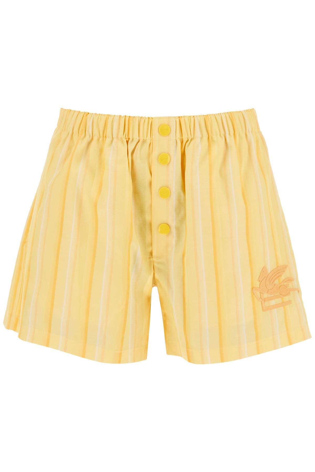 Shop Etro Striped Shorts With Logo Embroidery In Yellow