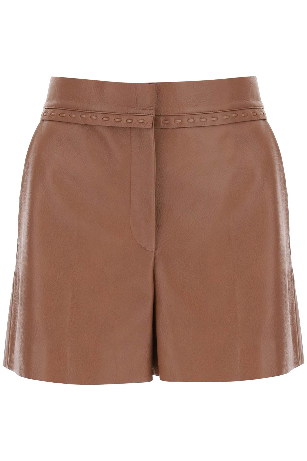 Shop Fendi "soft Hammered Leather Selleria Shorts In Brown