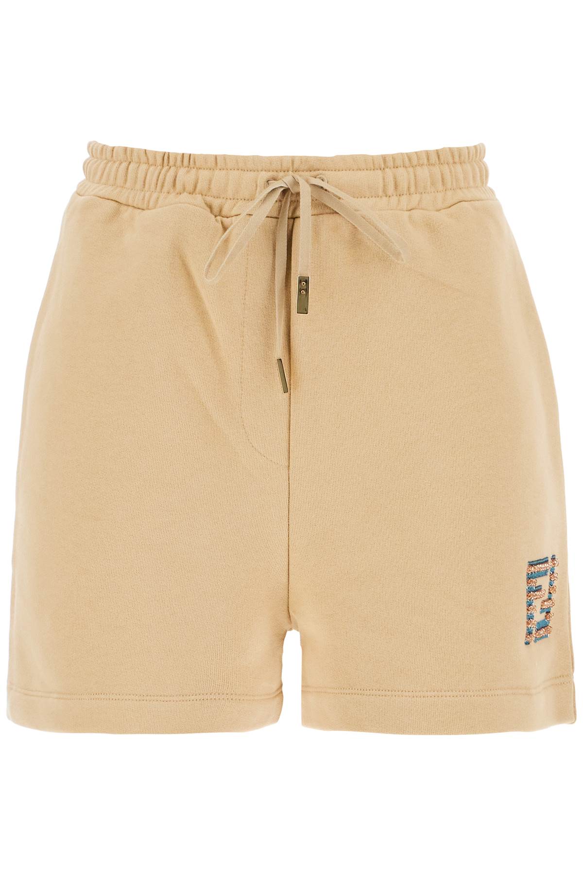 Fendi Sporty Shorts With Embroidery In Beige