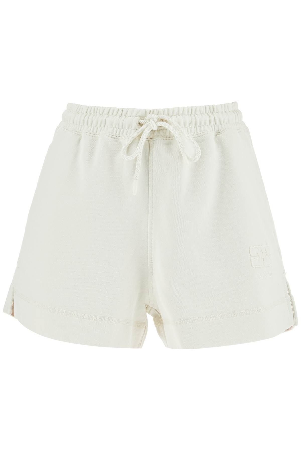 Shop Ganni Sweatshirt Fabric Shorts In White