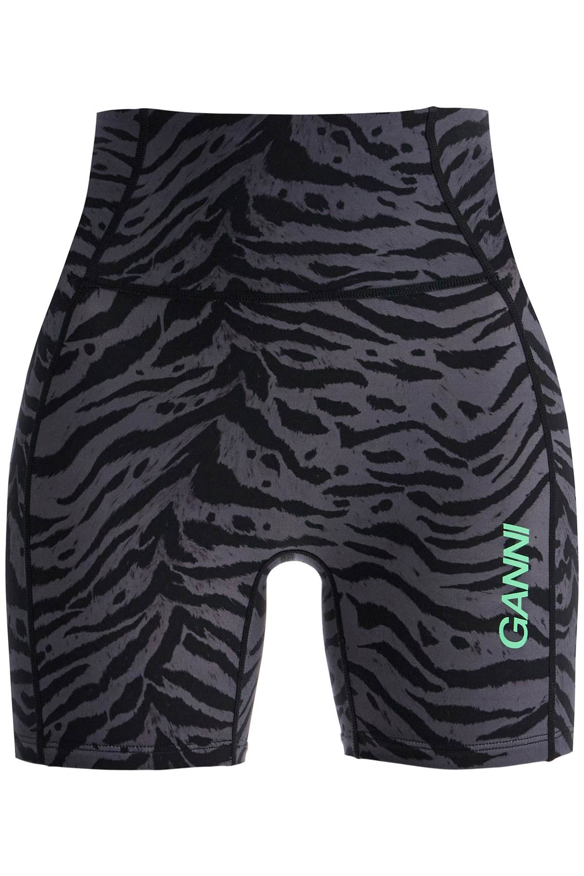 Shop Ganni Animal Print Sports Shorts In Grey