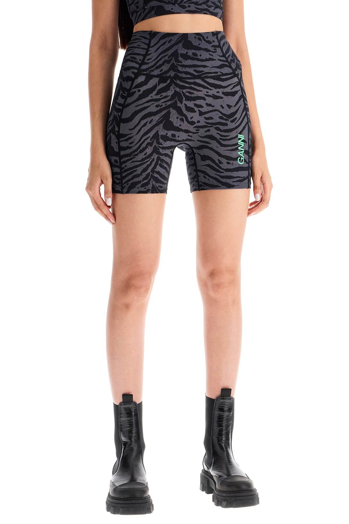 Shop Ganni Animal Print Sports Shorts In Grey