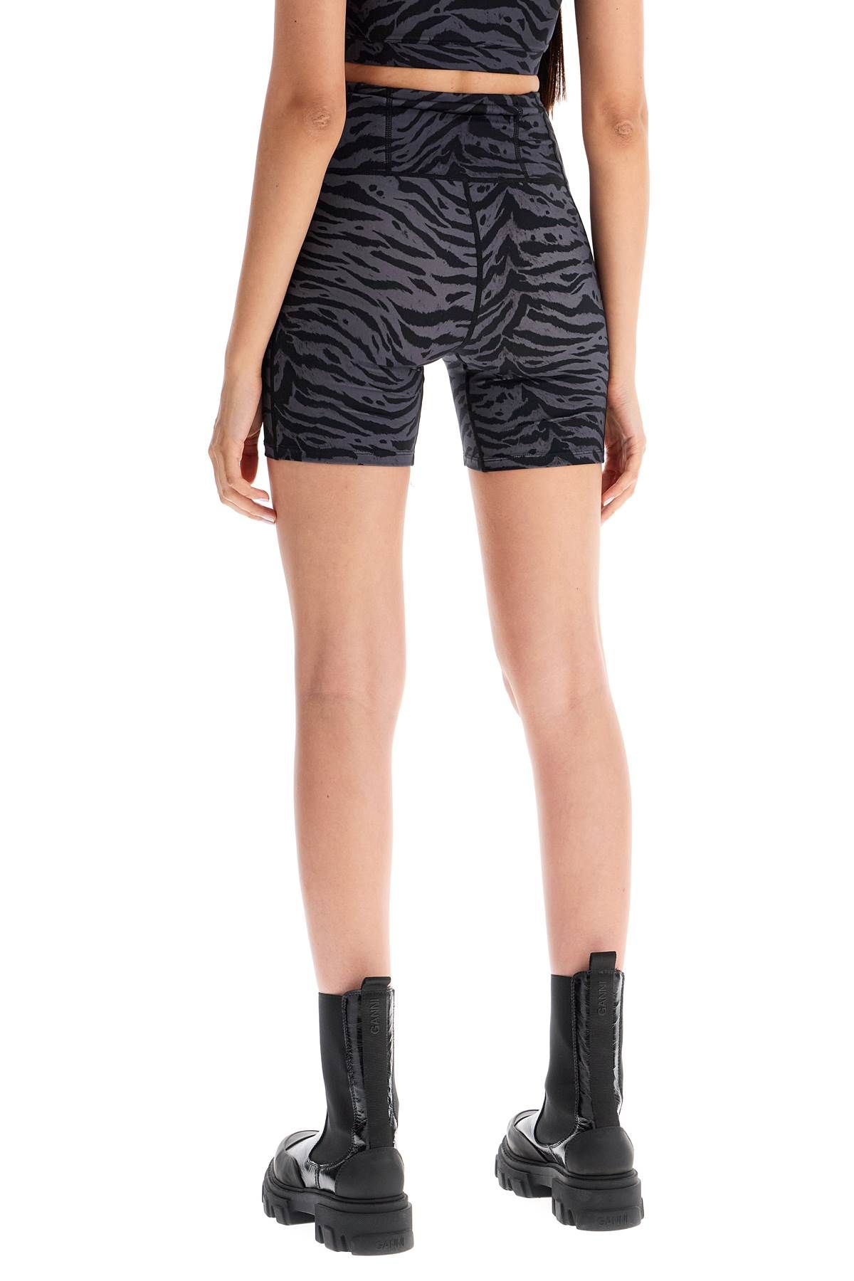 Shop Ganni Animal Print Sports Shorts In Grey