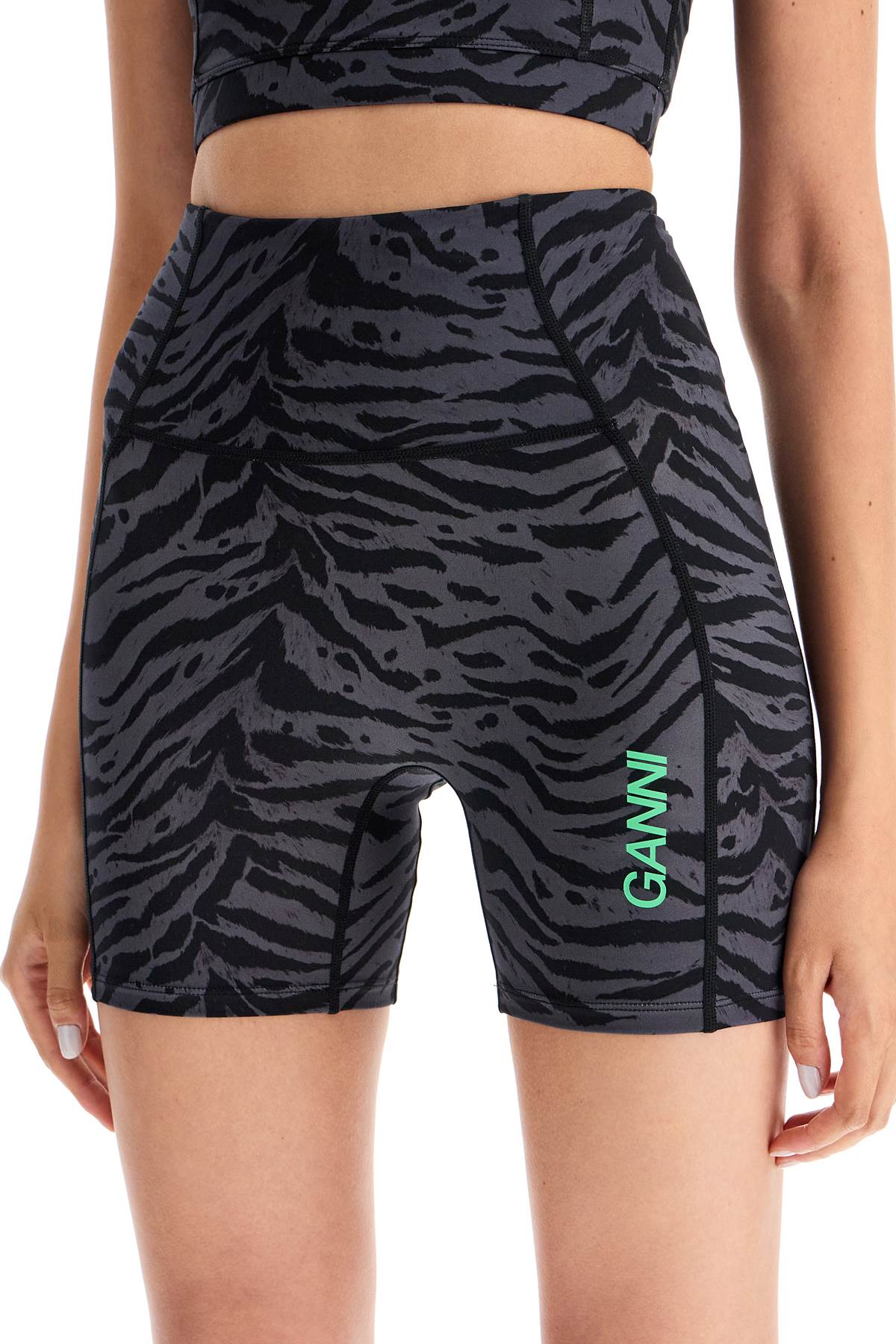 Shop Ganni Animal Print Sports Shorts In Grey