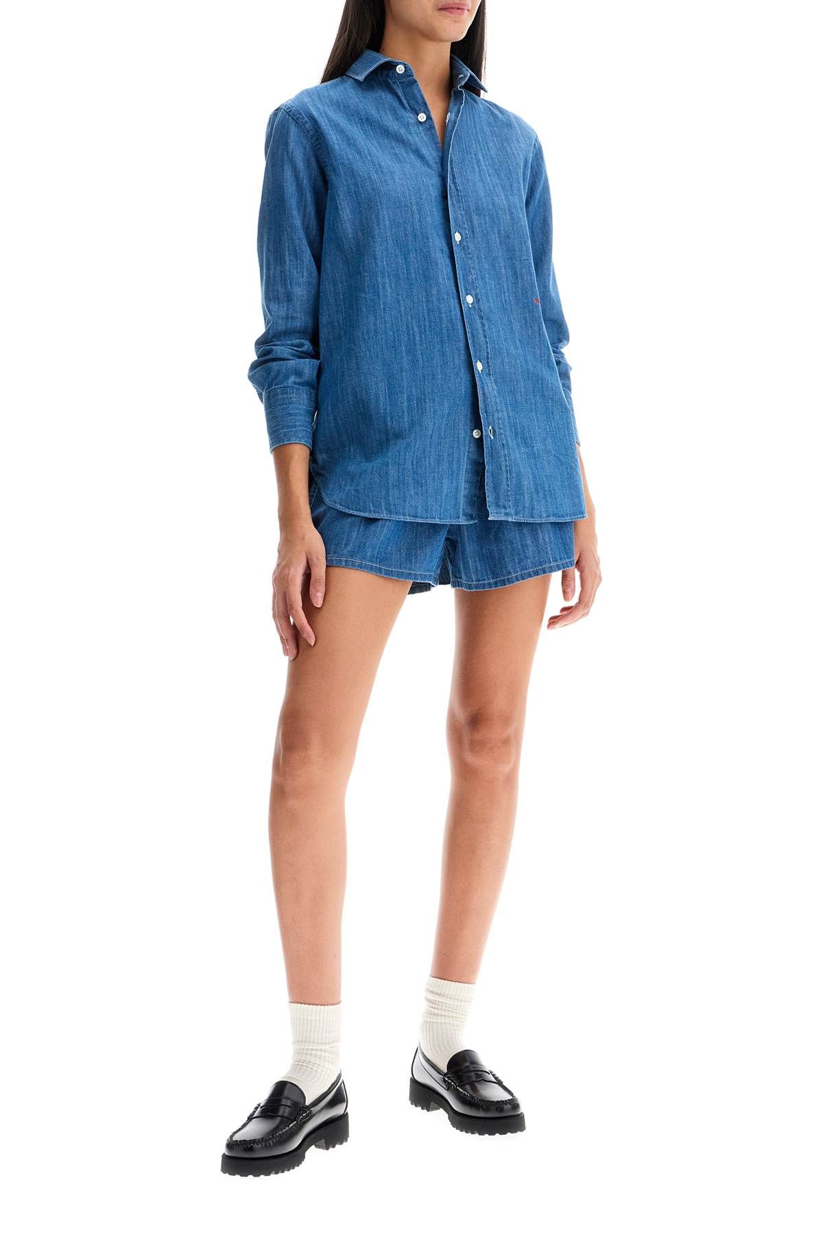 Shop Homme Girls Chambray Shorts In Blue