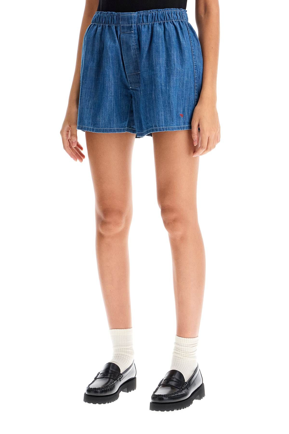 Shop Homme Girls Chambray Shorts In Blue