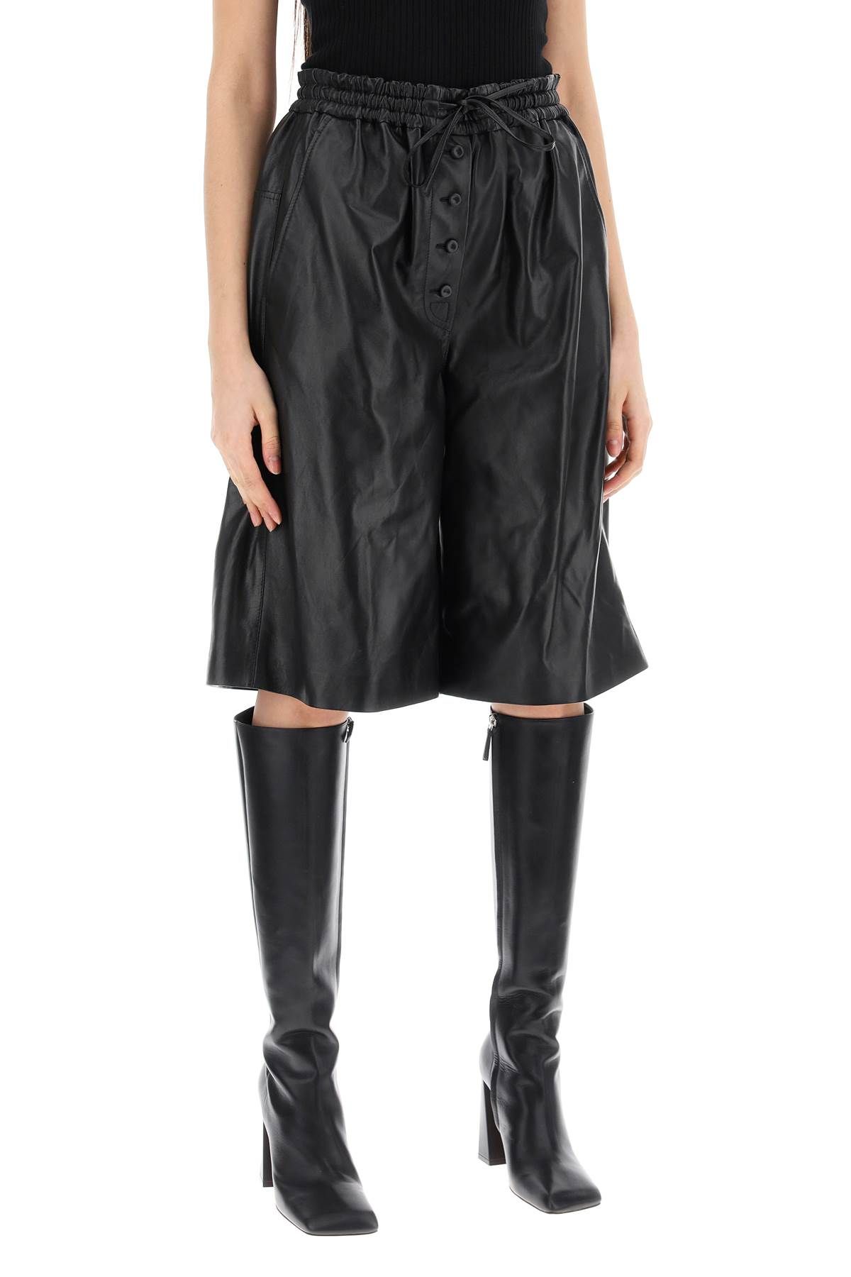 Shop Jil Sander Leather Bermuda Shorts For In Black