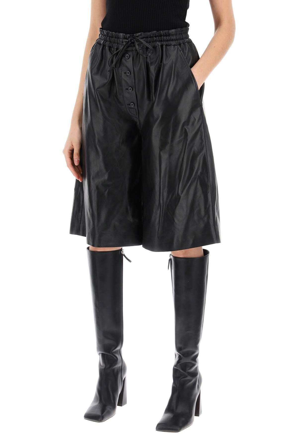 Shop Jil Sander Leather Bermuda Shorts For In Black