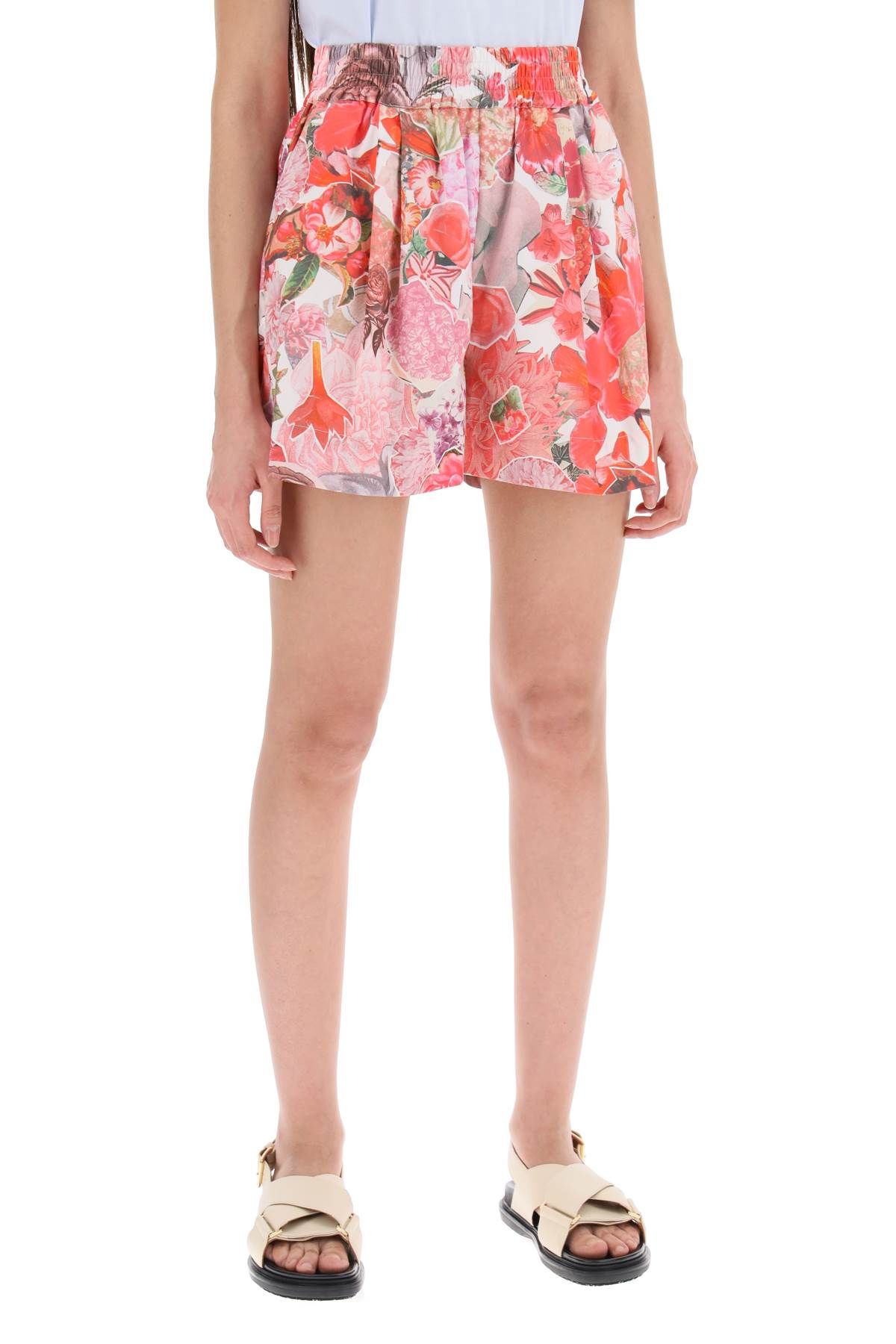 Shop Marni Floral Print Shorts In Pink,red