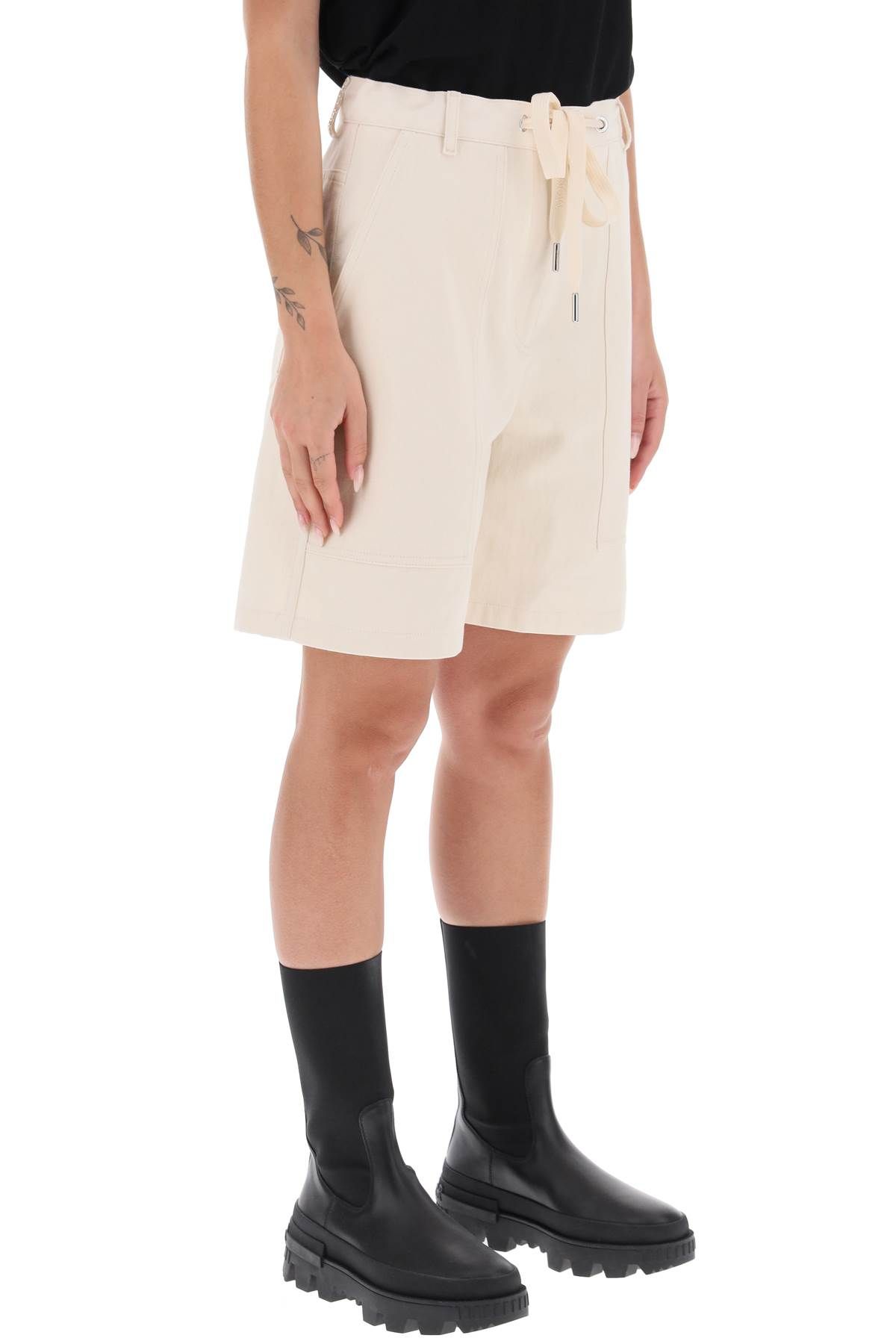 Shop Moncler Cotton Drill Shorts In Beige