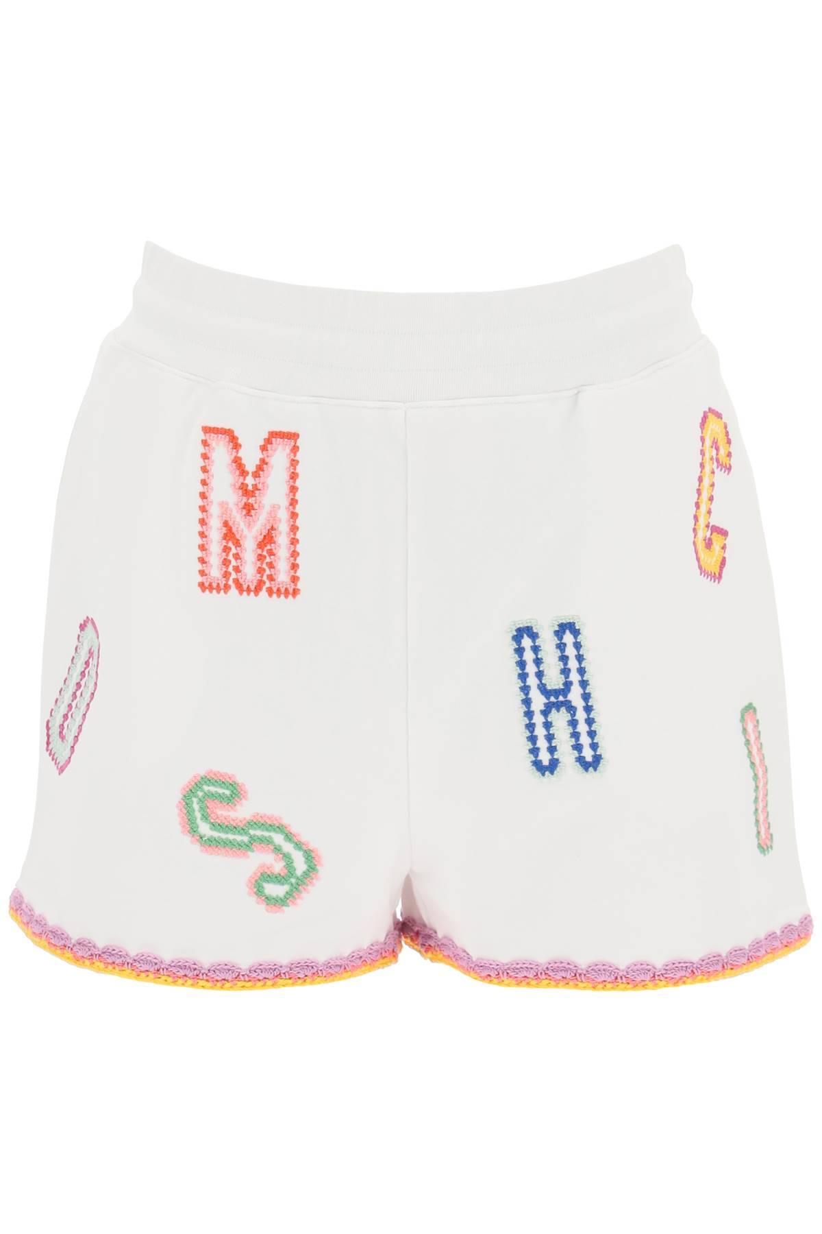 Shop Moschino Embroidered Cotton Shorts In White