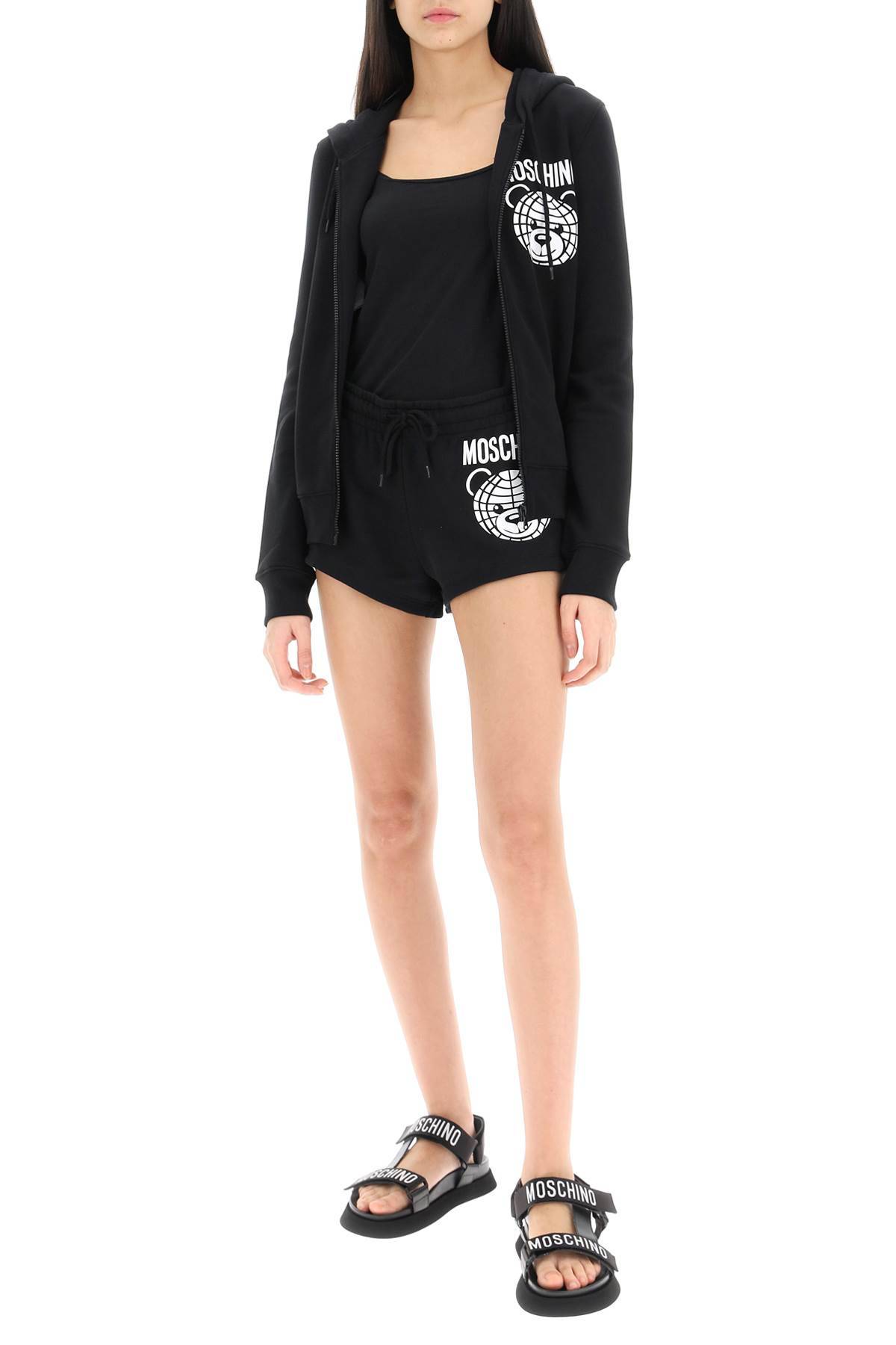 Shop Moschino Sporty Shorts With Teddy Print In Black