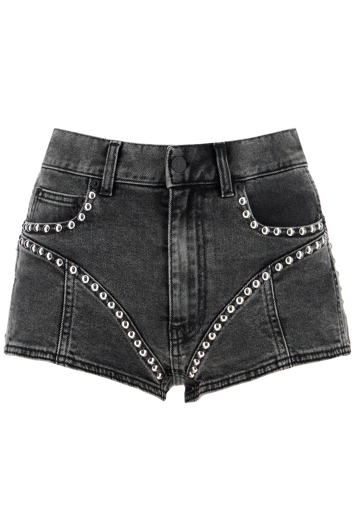 Shop Mugler Denim Shorts With Studs And Embell In Grey