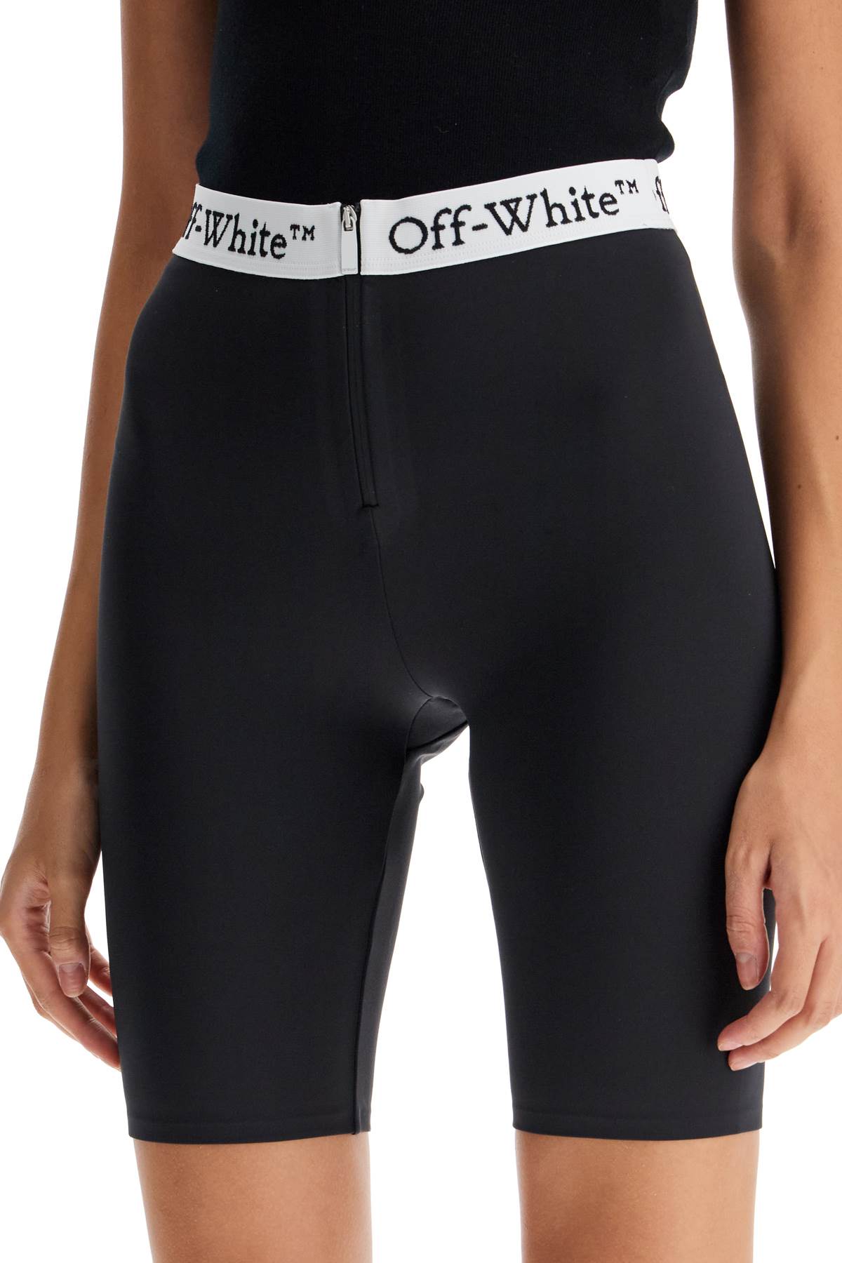 Shop Off-white Lycra Logo Band Shorts In Black