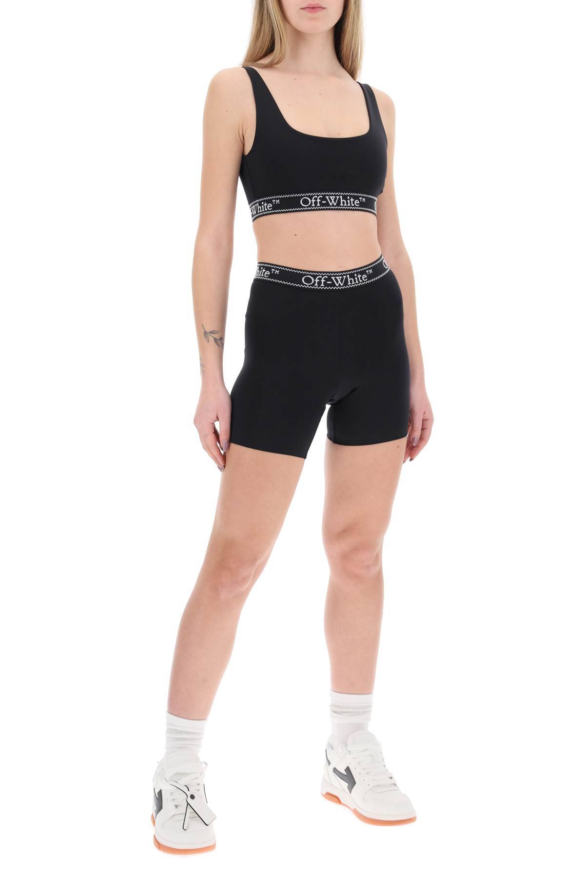Shop Off-white Sporty Shorts With Branded Stripe In Black