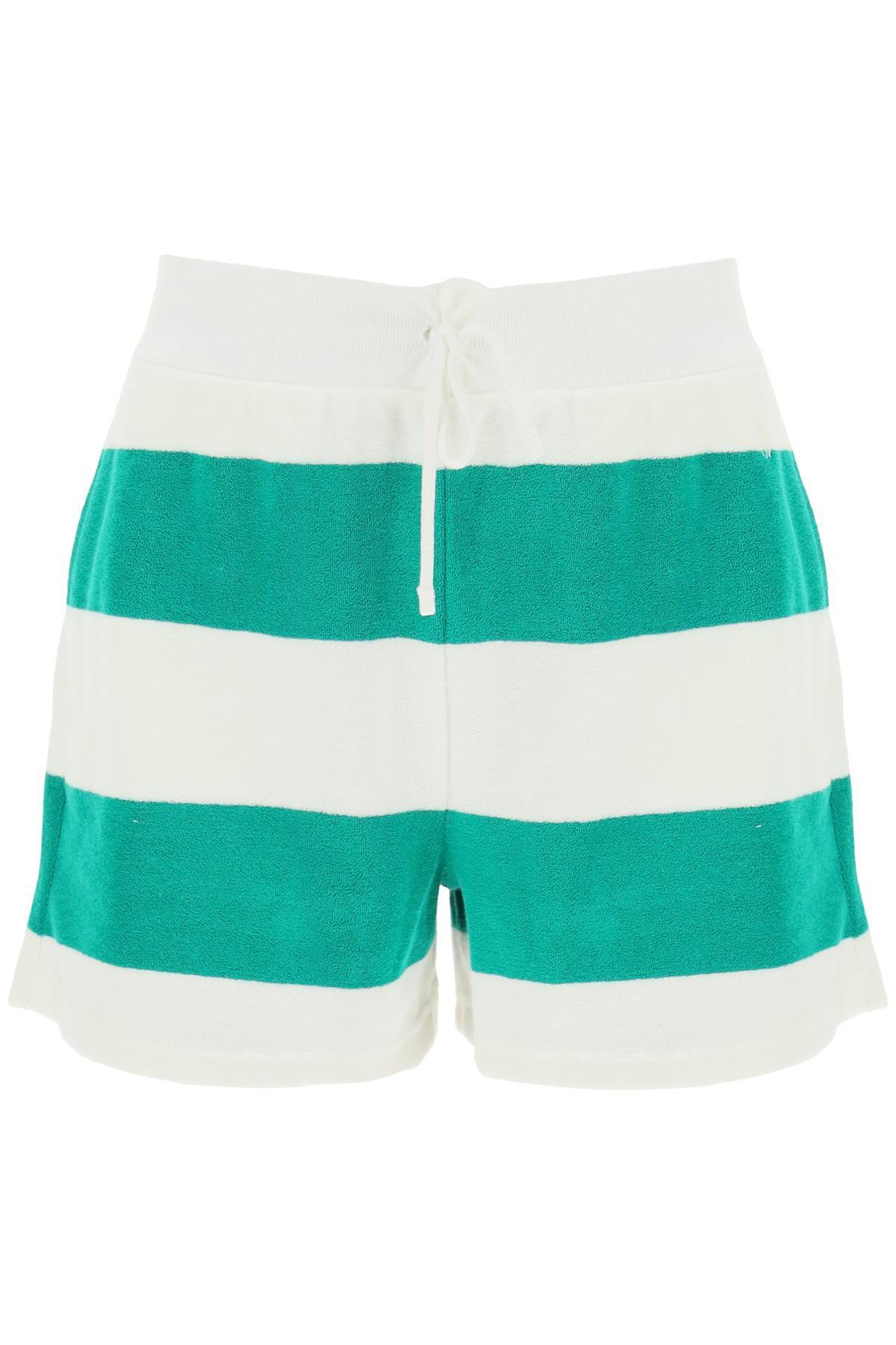 Shop Polo Ralph Lauren Striped Terry Shorts In White,green