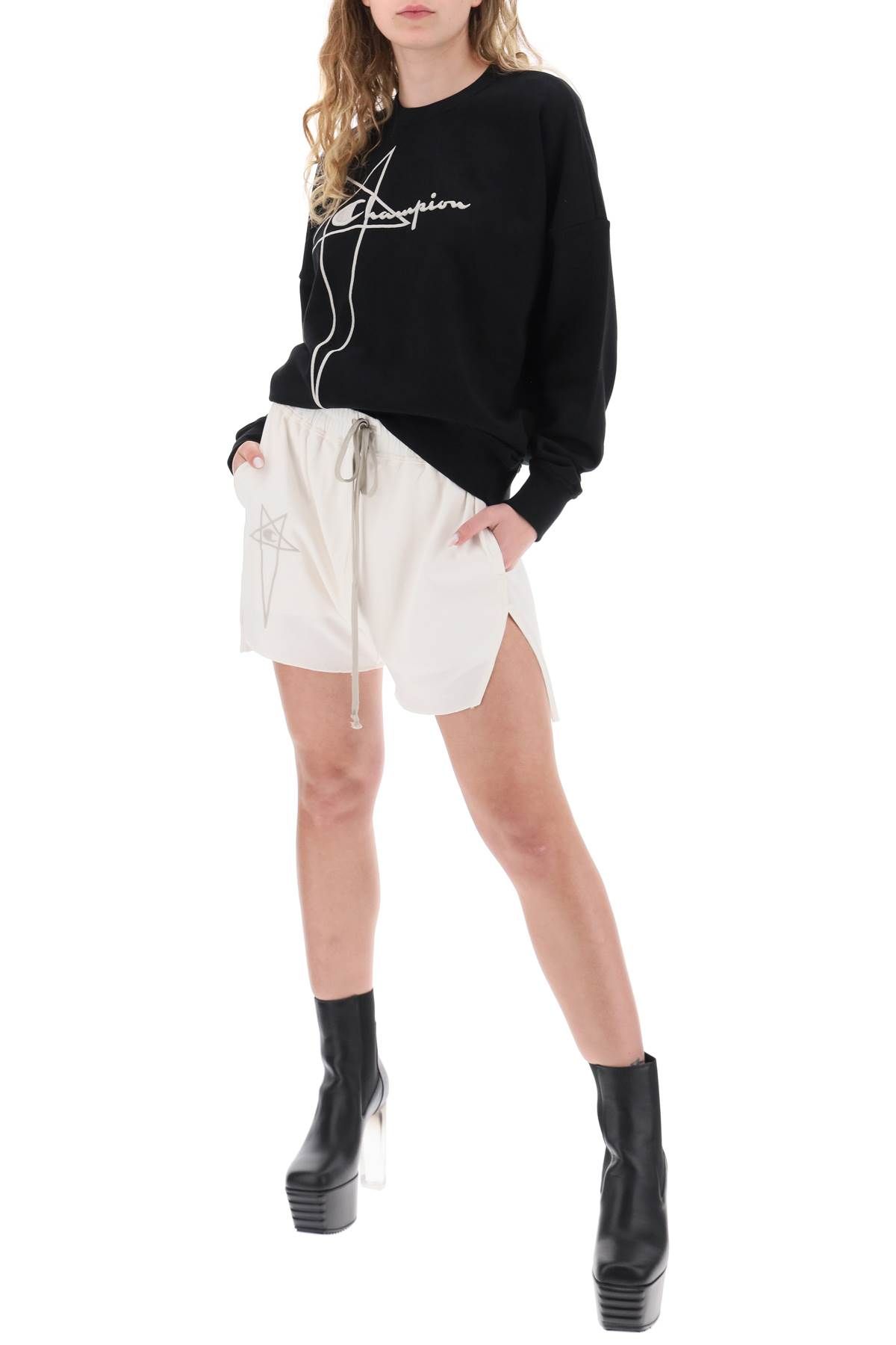 Shop Rick Owens 'champion X ' Dolphin Cotton Shorts In White