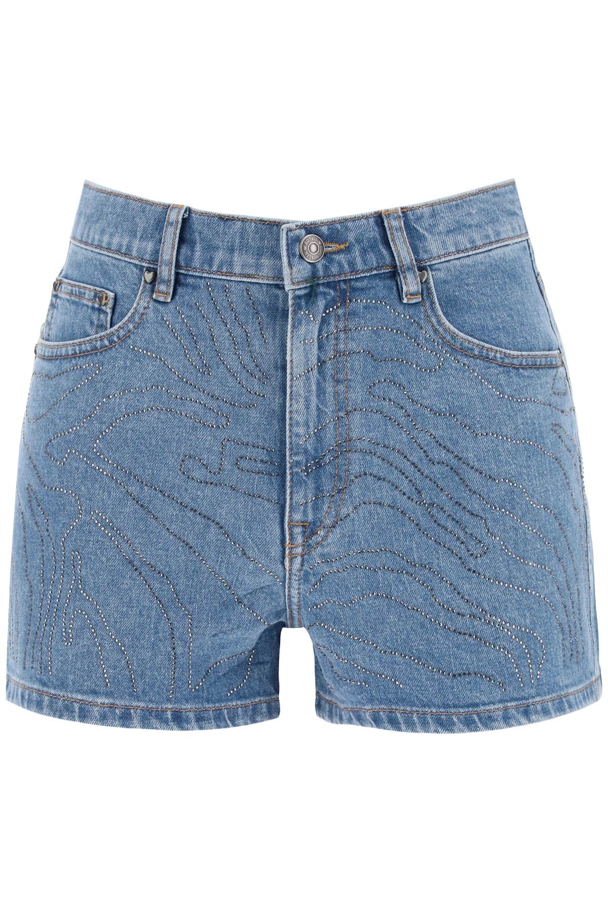 Shop Rotate Birger Christensen Denim Shorts With Rhinestone In Blue