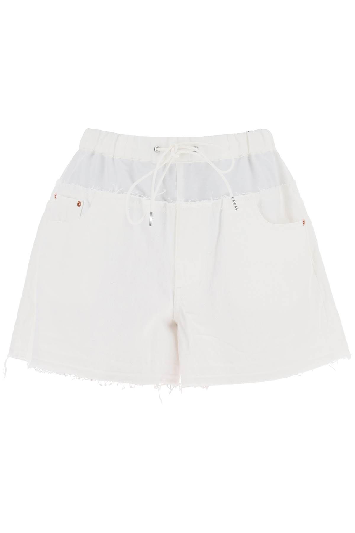 Shop Sacai Hybrid Denim Shorts For Men In White