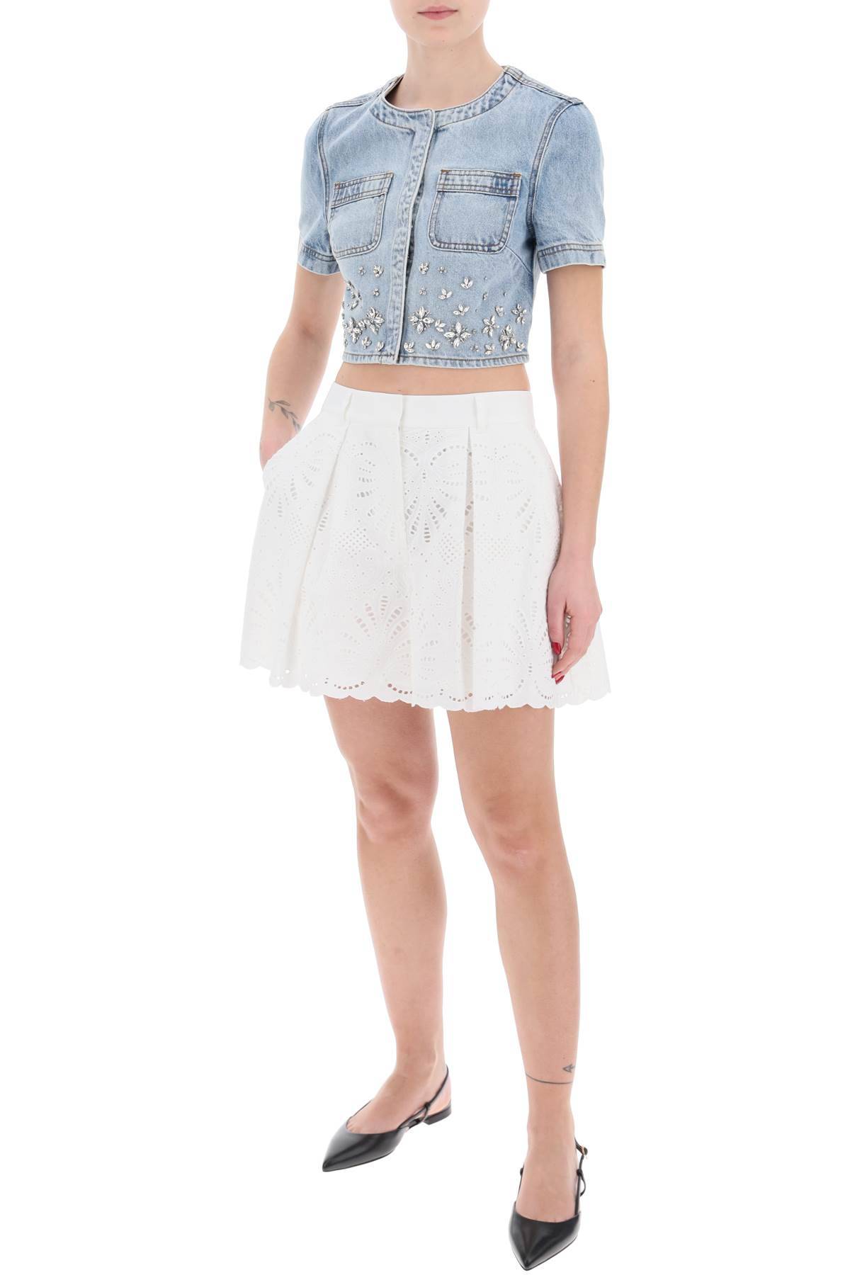 Shop Self-portrait Lace Sangallo Shorts For In White