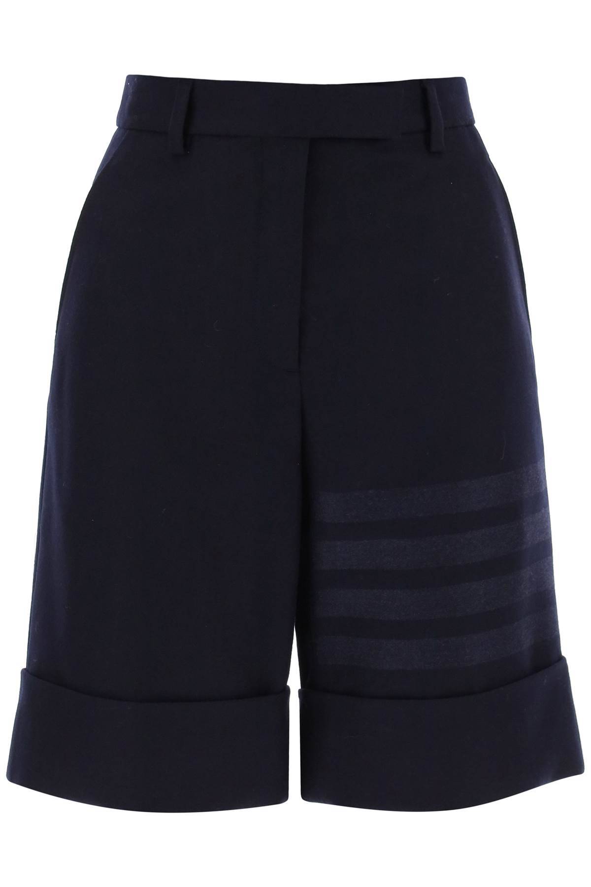 Shop Thom Browne Shorts In Flannel With 4-bar Motif In Blue