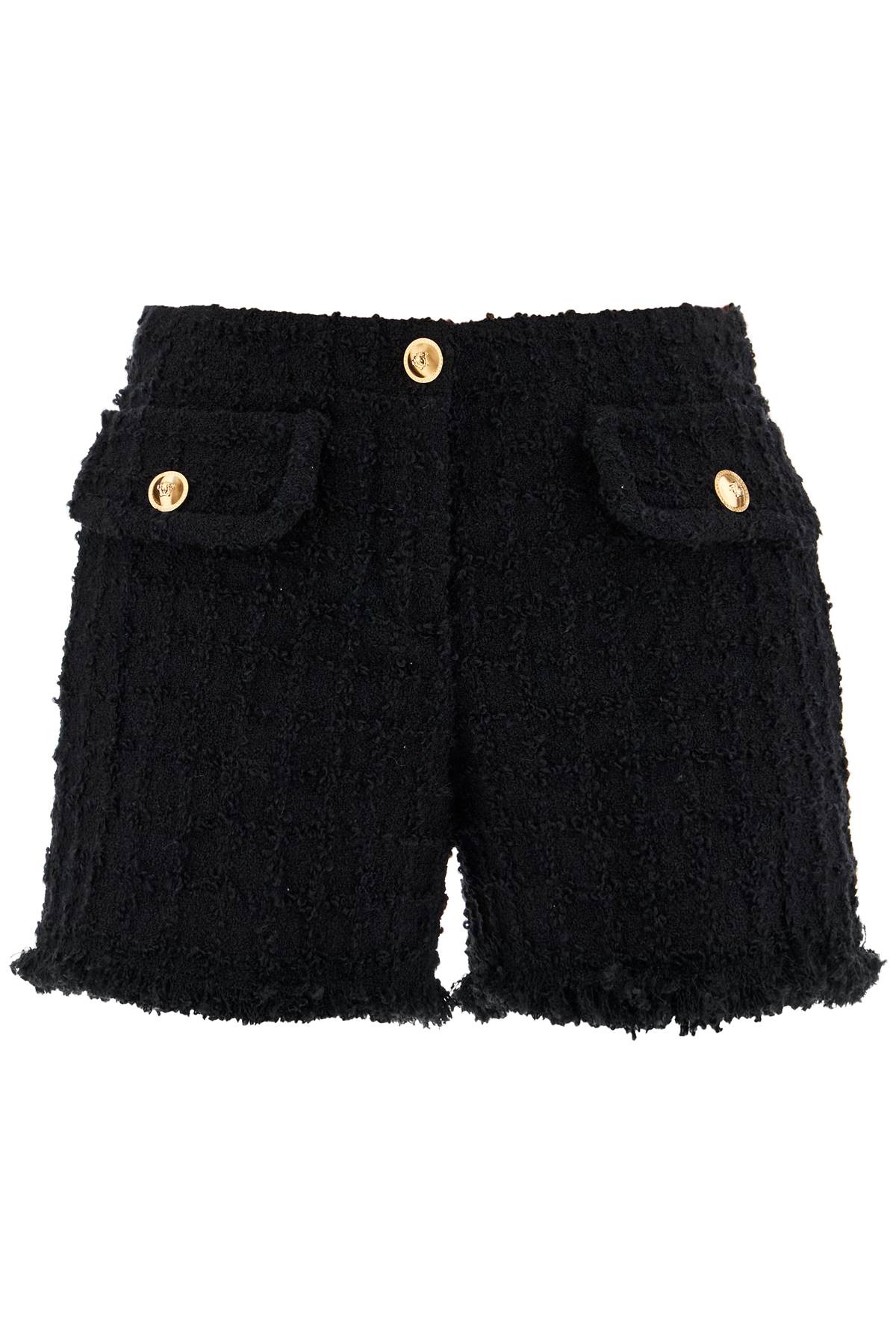 Shop Versace "heritage Tweed Mini Shorts In Black