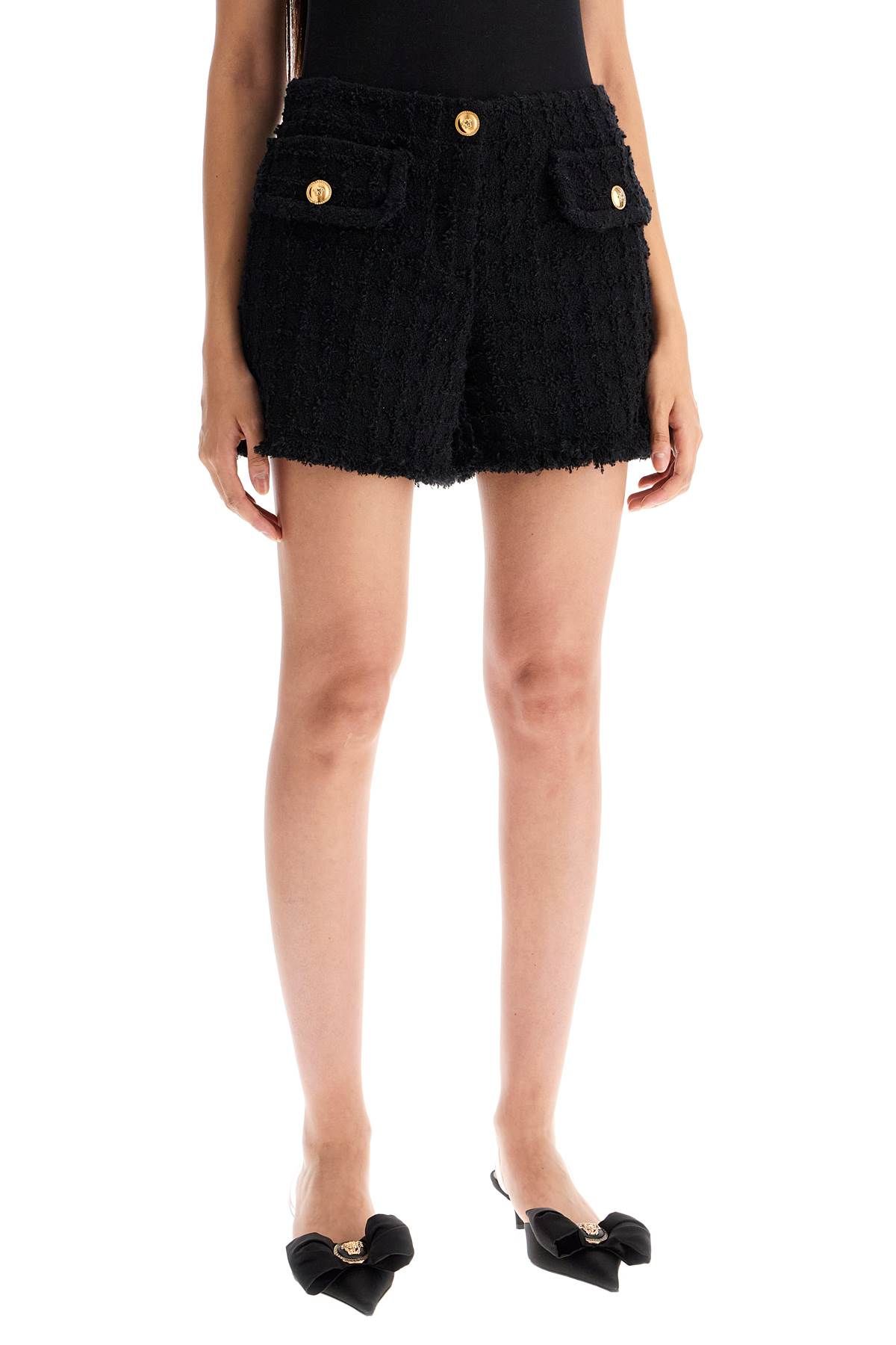 Shop Versace "heritage Tweed Mini Shorts In Black