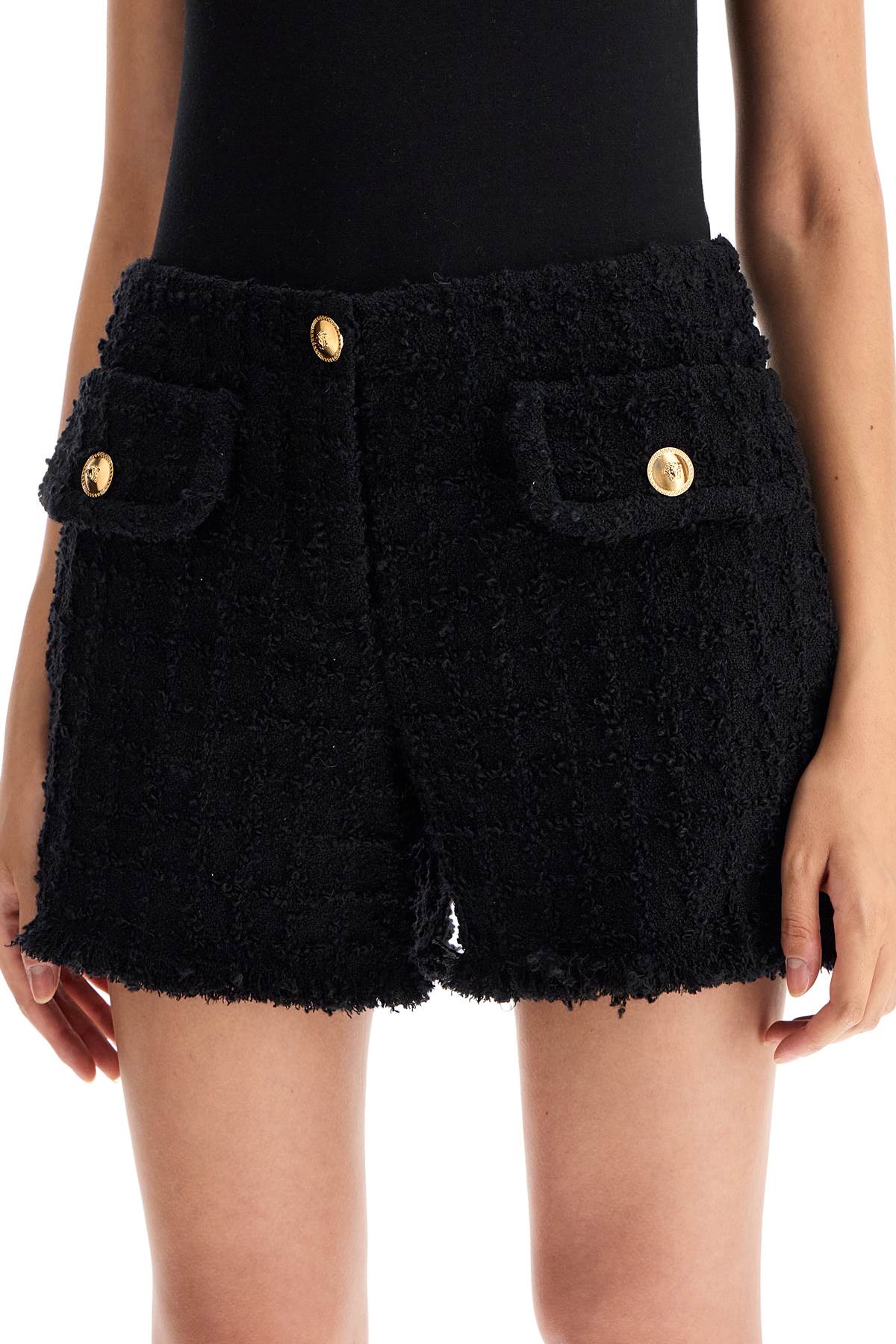 Shop Versace "heritage Tweed Mini Shorts In Black