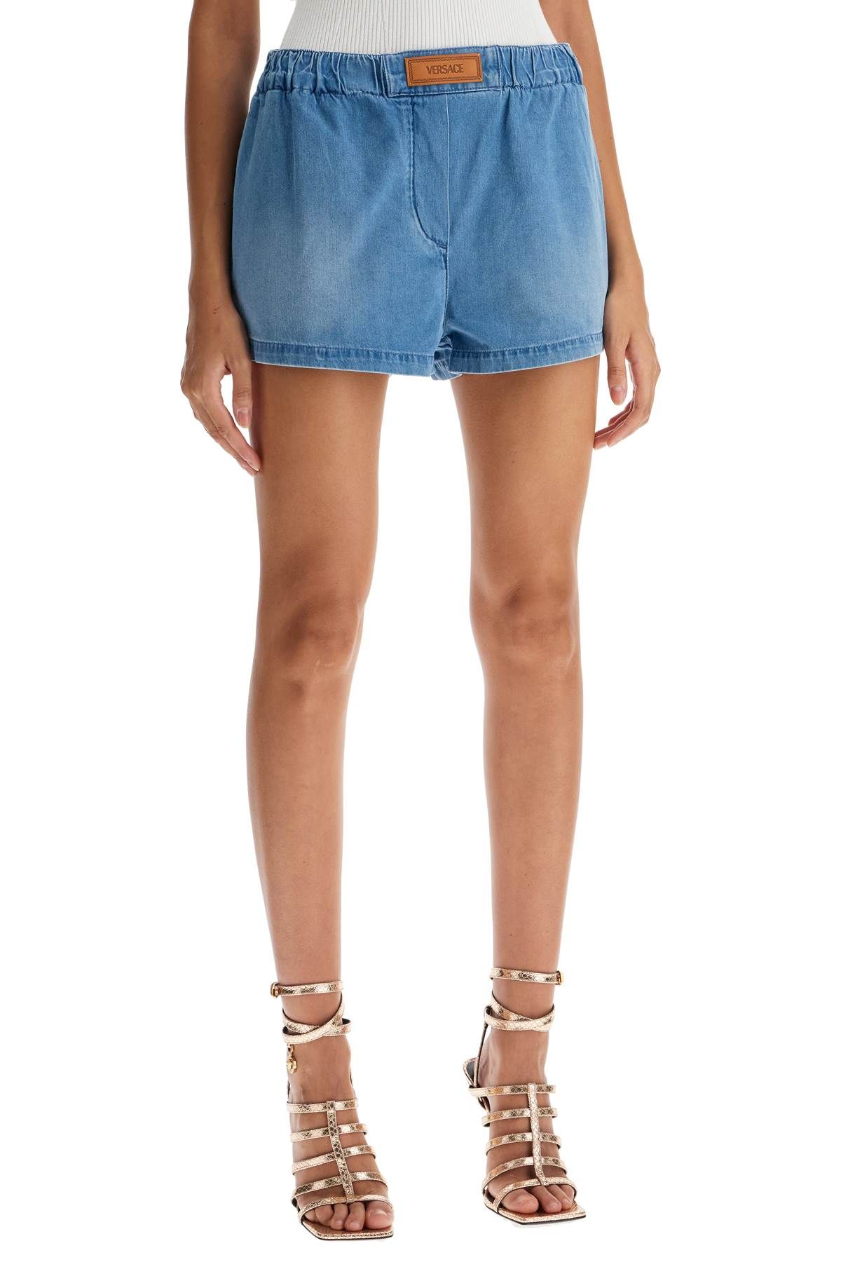 Shop Versace Lightweight Denim Shorts For Men In Blue