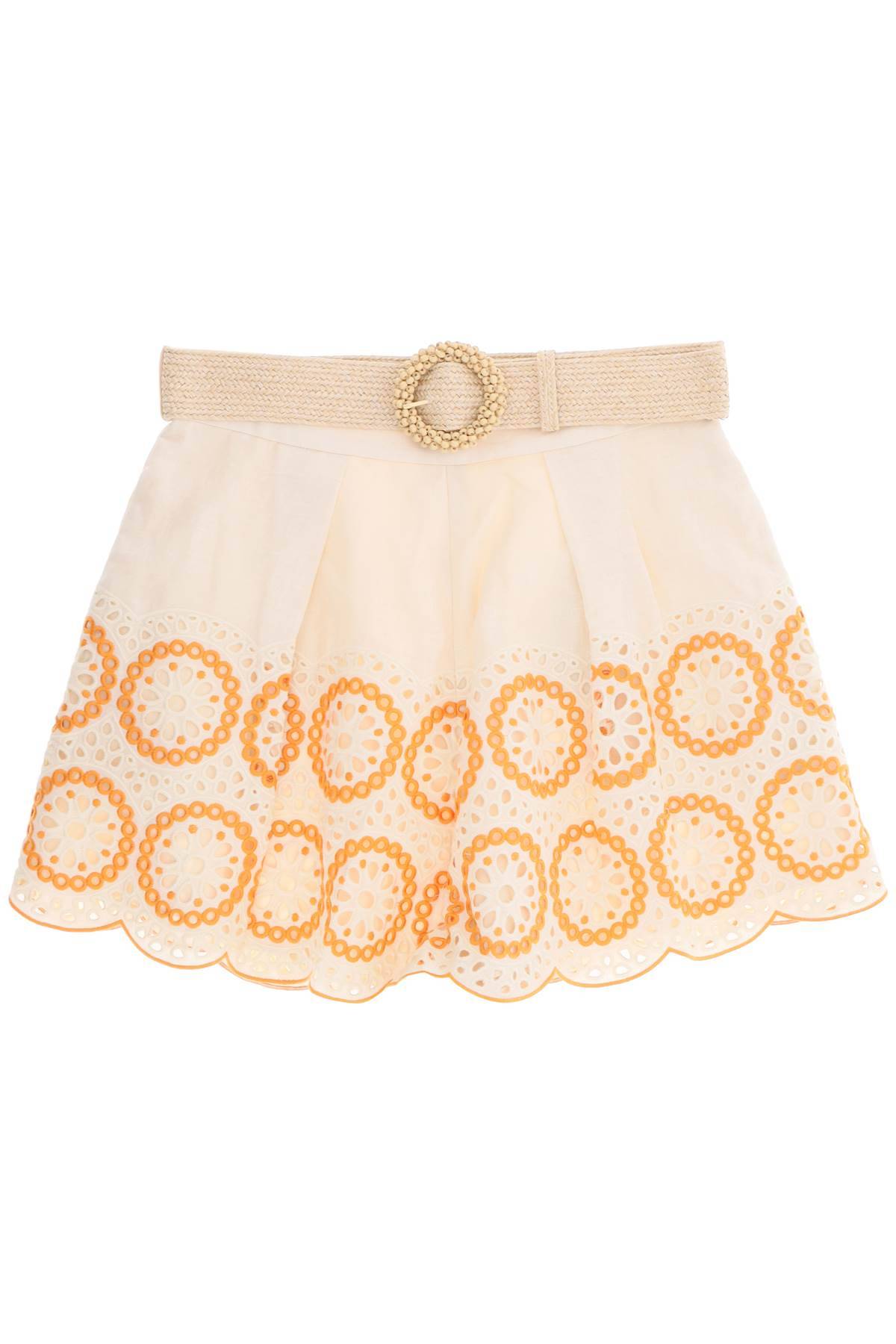 Shop Zimmermann Raie Embroidered Linen Shorts In Orange,beige