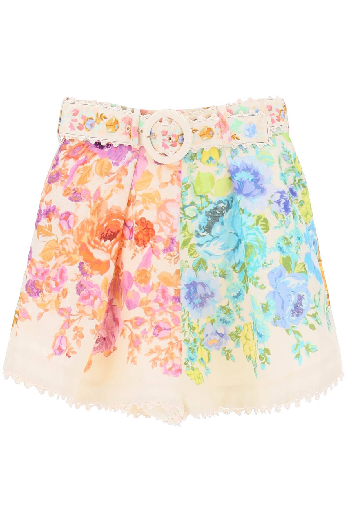 Shop Zimmermann Raie Floral Linen Shorts In Multicolor