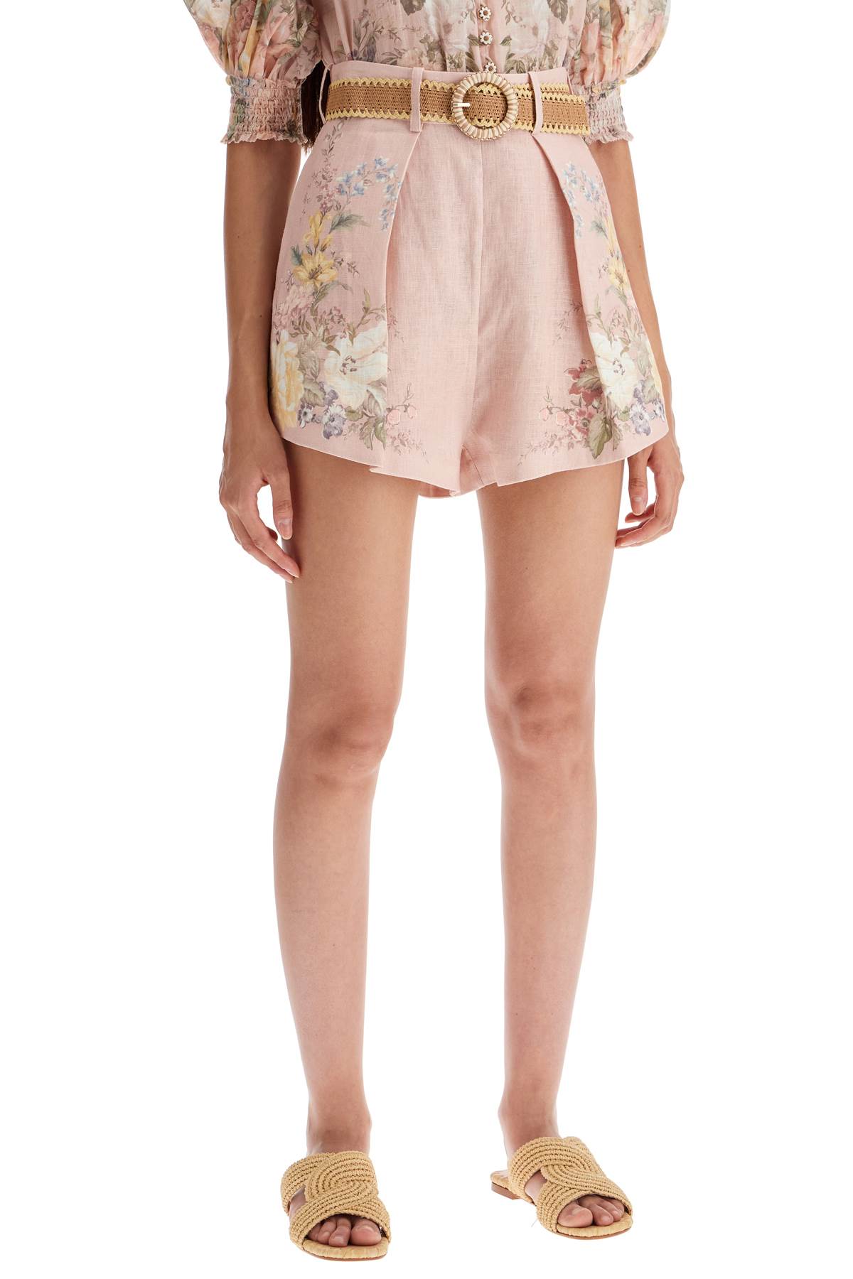 Shop Zimmermann Floral Linen Waverly Shorts In Pink