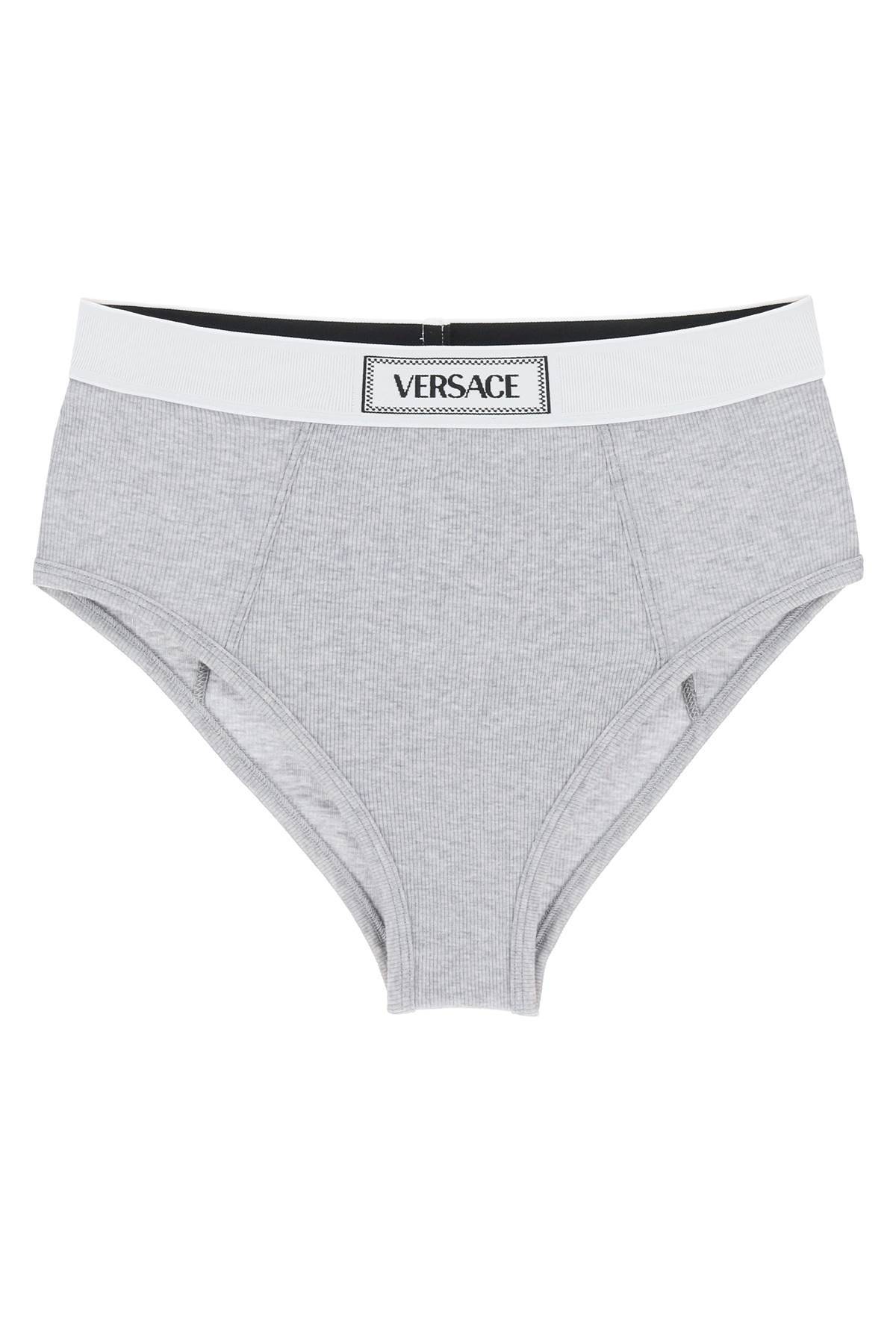 Shop Versace Ribbed Briefs With '90s Logo In Grey