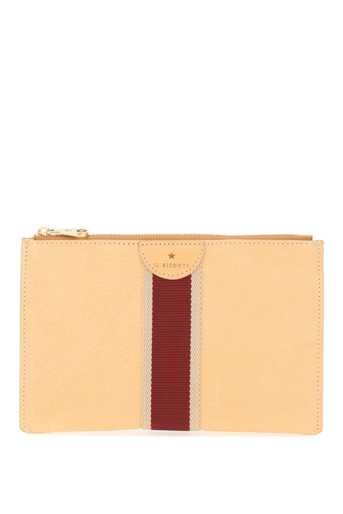 Il Bisonte Leather Pouch With Ribbon In Beige