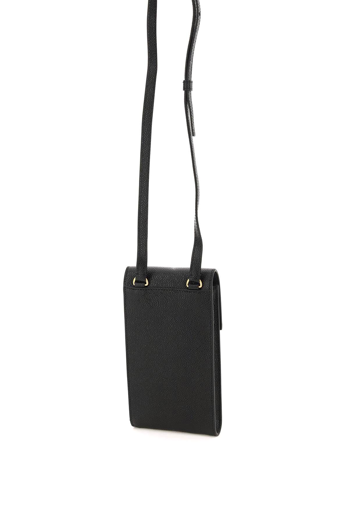 Shop Thom Browne Pebble Grain Leather Phone Holder With Strap In Black