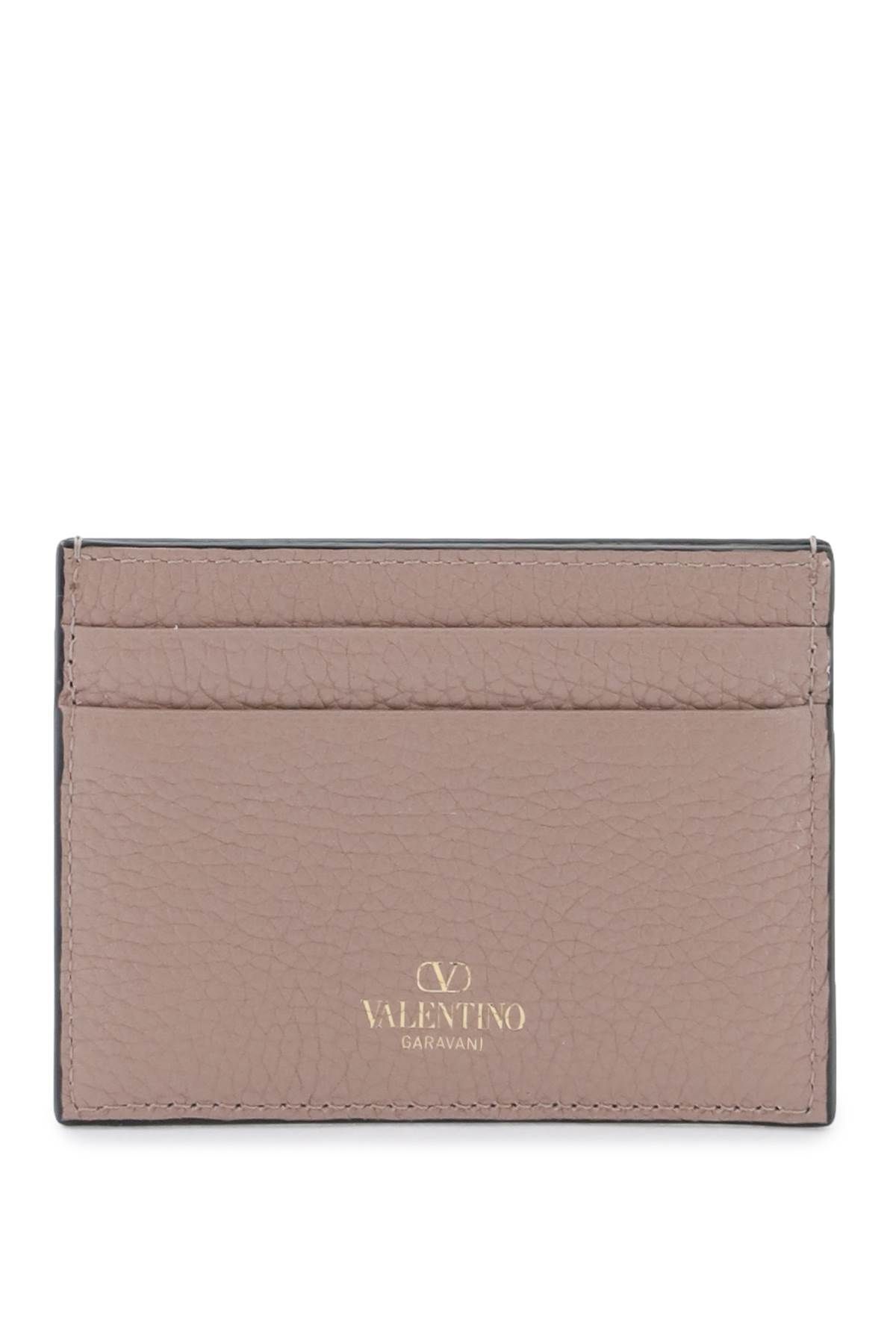 Shop Valentino Rockstud Leather Card Holder In Neutro