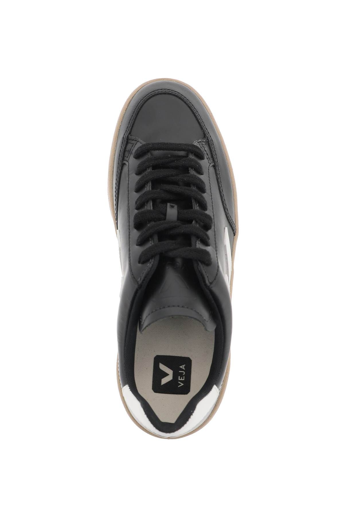 Shop Veja Leather V-12 Sneakers In Black