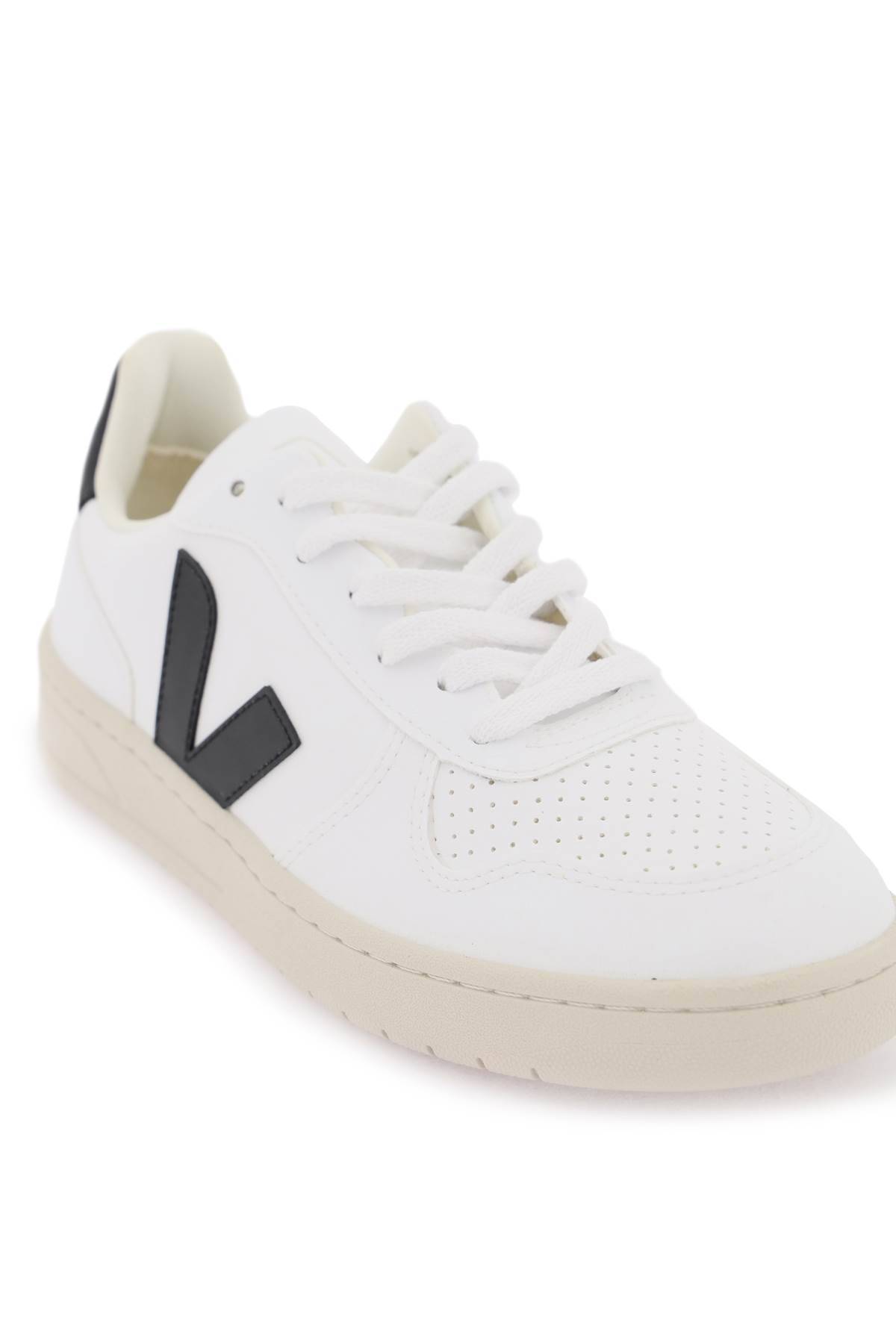 Shop Veja V-10 Leather Sneakers In White,black