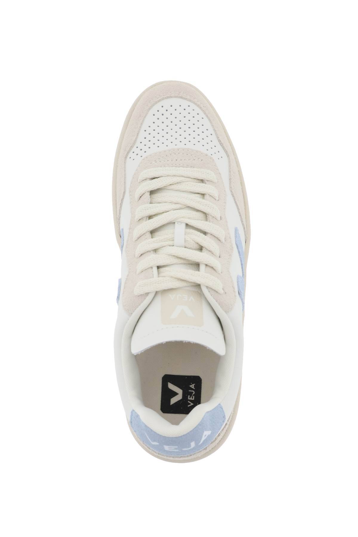 Shop Veja V-90 Sneakers In White,light Blue
